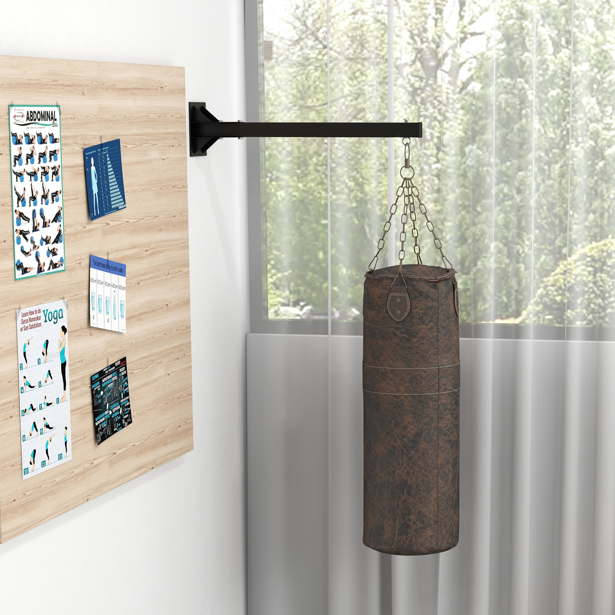 Boxsackhalterung, Wandmontage, 9 Winkel, Stahl, bis 100 kg, Schwarz