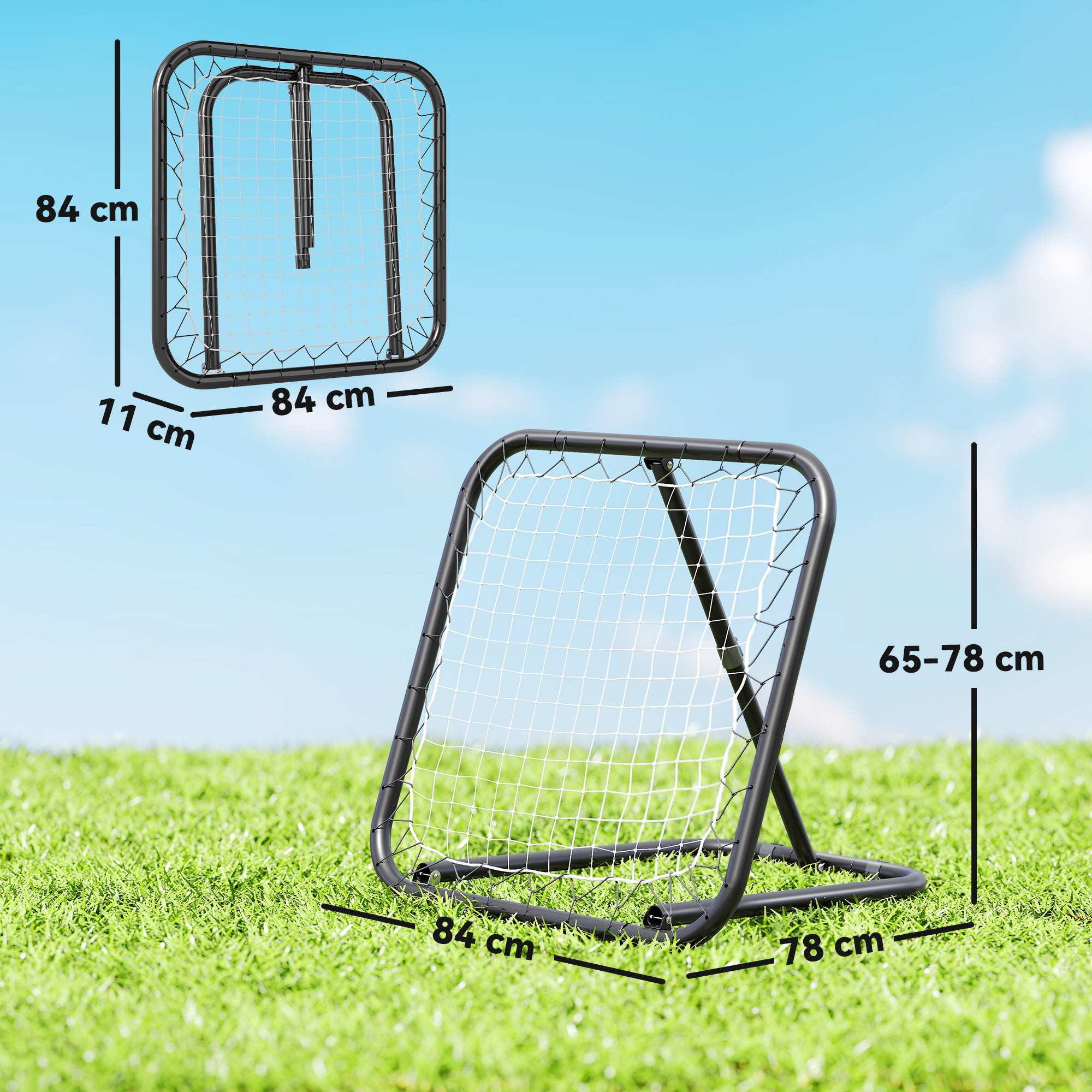 Rebounder für Fußball, 78 x 84 cm Prellwand mit Heringen, verstellbar in 5 Stufen, tragbar, Kickback Tor, Fußballtor für Jugendliche, Fußball Trainingszubehör für Baseball Training Weiß