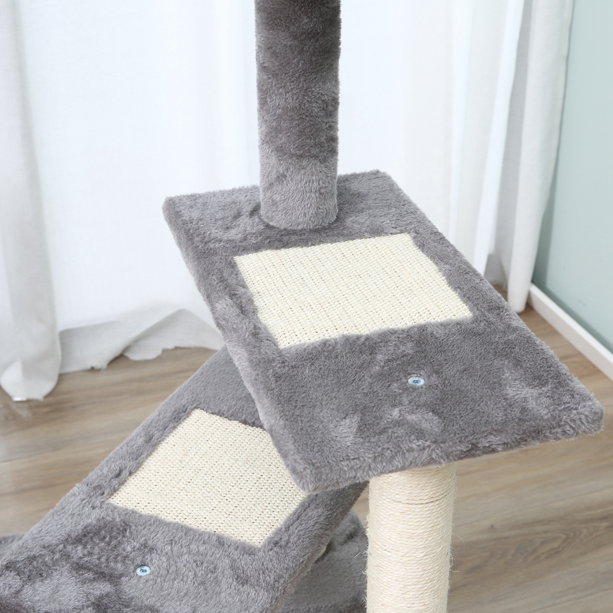 Kletterbaum Katzenbaum Spielbaum Katzenkratzbaum Treppe 5 Schichte Beige Grau 48,5 x 48,5 x 100 cm (LxBxH)