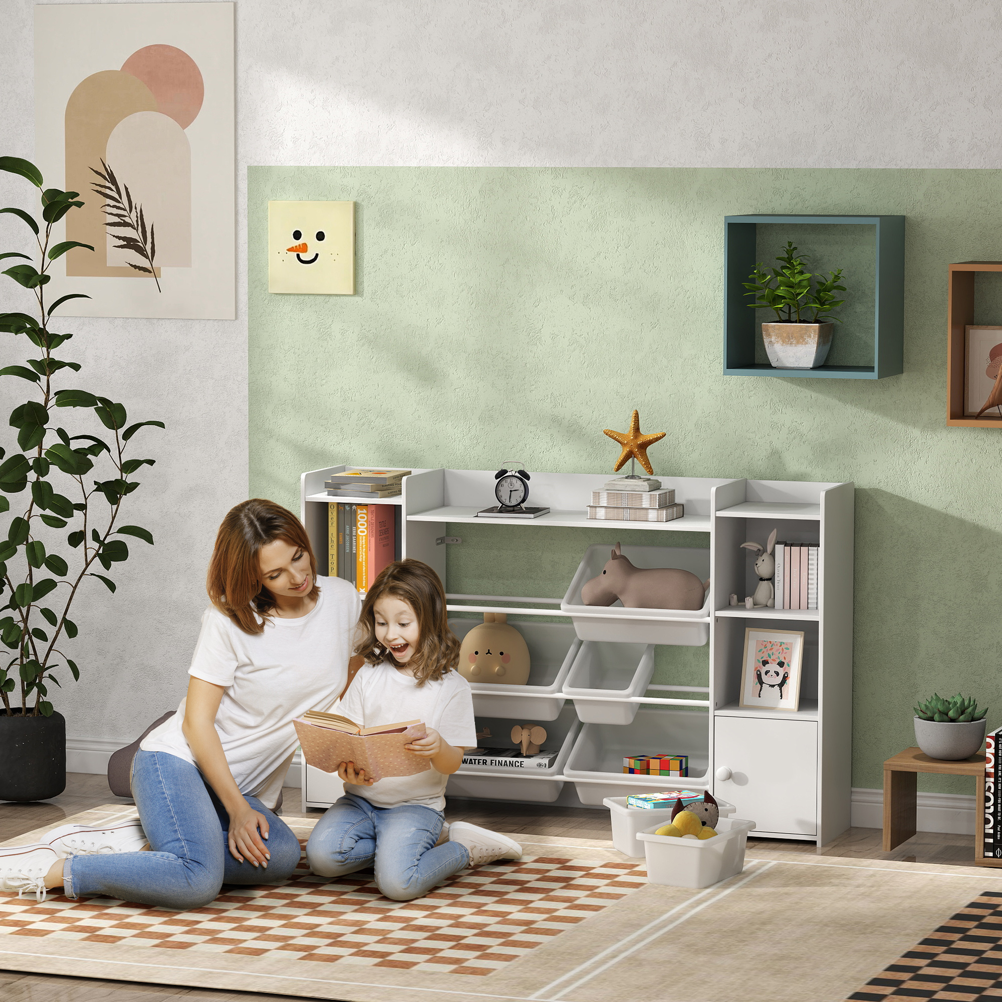 Kinder-Aufbewahrungsregal, Regal für Spielzeug und Bücher, zum übersichtlichen Aufräumen, 8 herausnehmbare Boxen, Weiß