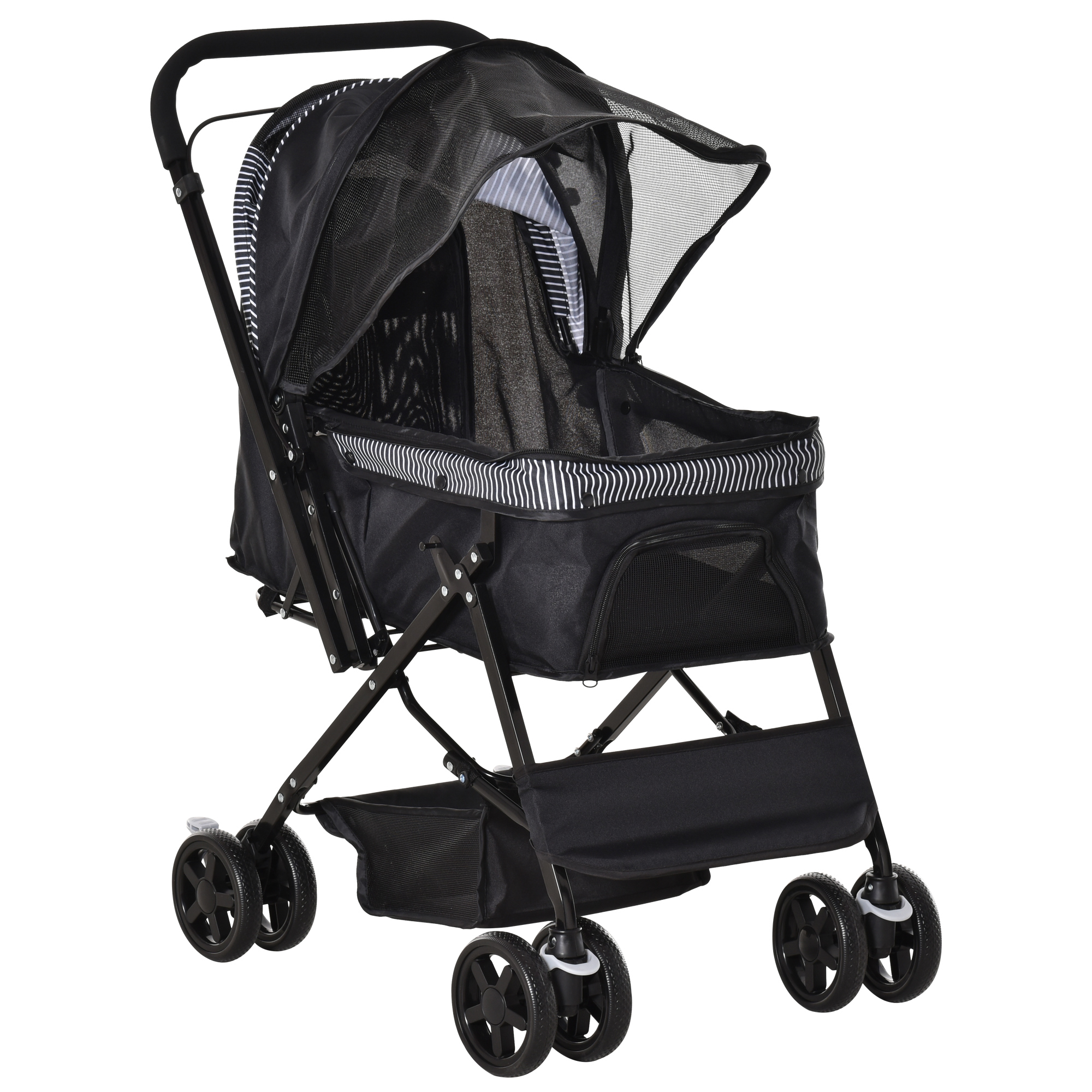 Hundebuggy Hundewagen Buggy für kleine Hunde und Katzen Haustierwagen Pet Stroller Katzenbuggy Oxford Schwarz 76,5 x 52 x 95 cm