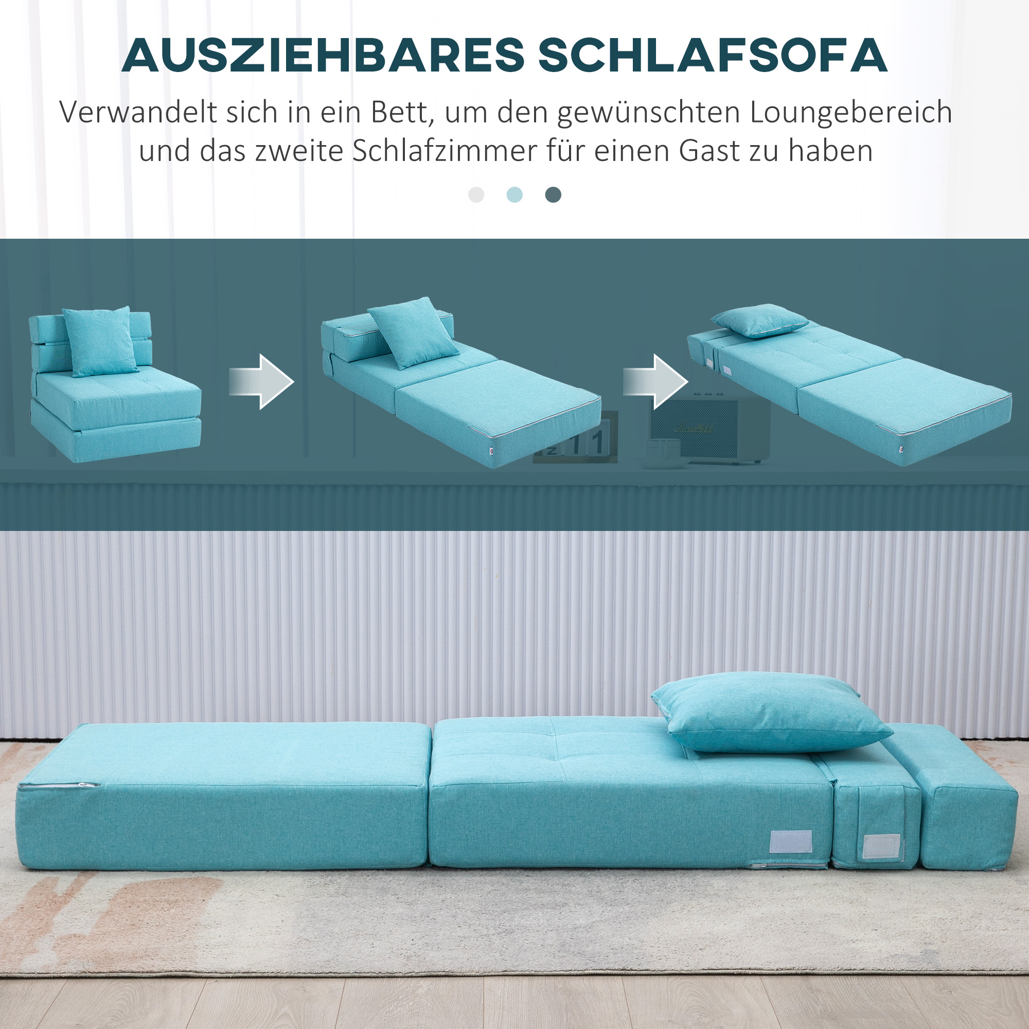 Schlafsessel Relaxsessel Gästebett, abnehmbarer Bezug, 70 cm x 70 cm x 61 cm, Hellblau