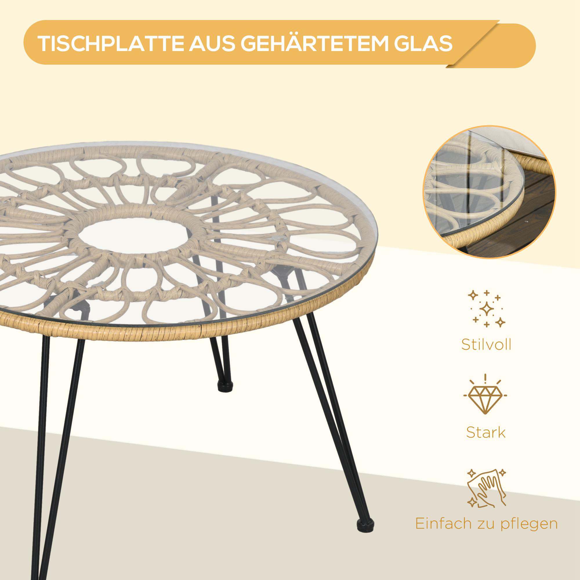 5-teilige Gartensitzgruppe, Boho-Stil, 1 Esstisch & 4 Stühle, Auflagen, Polyrattan, Beige/Natur