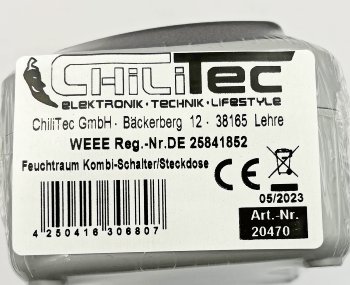 Feuchtraum Kombi-Schalter/Steckdose,IP44, 250V~/ 10/16A, grau, AP horizontal