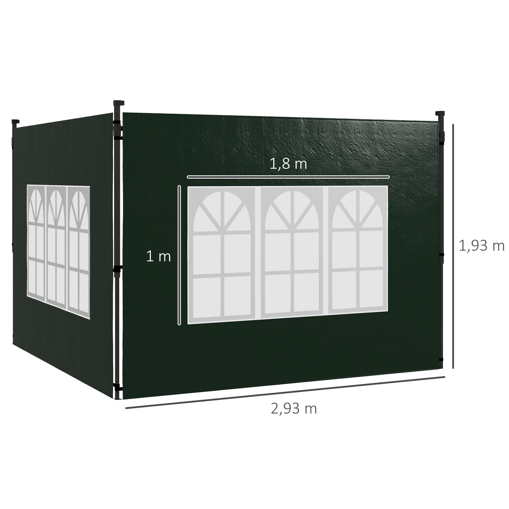 2er Set Seitenwände für Pavillon 3x3 3x6 Wasserdicht Seitenteile mit Fenster Dunkelgrün
