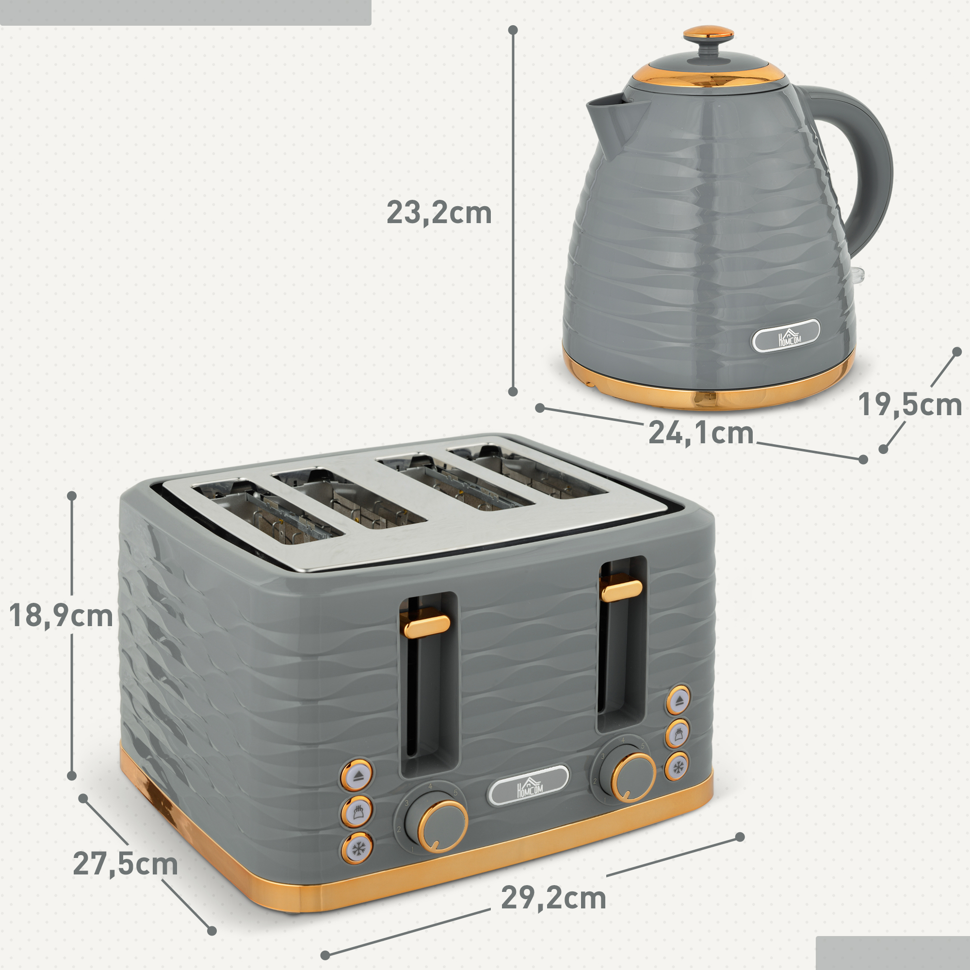 2-in-1 Toaster und Wasserkocher Set, 7 Bräunungsstufen, Auftau- und Aufwärmfunktion, Grau