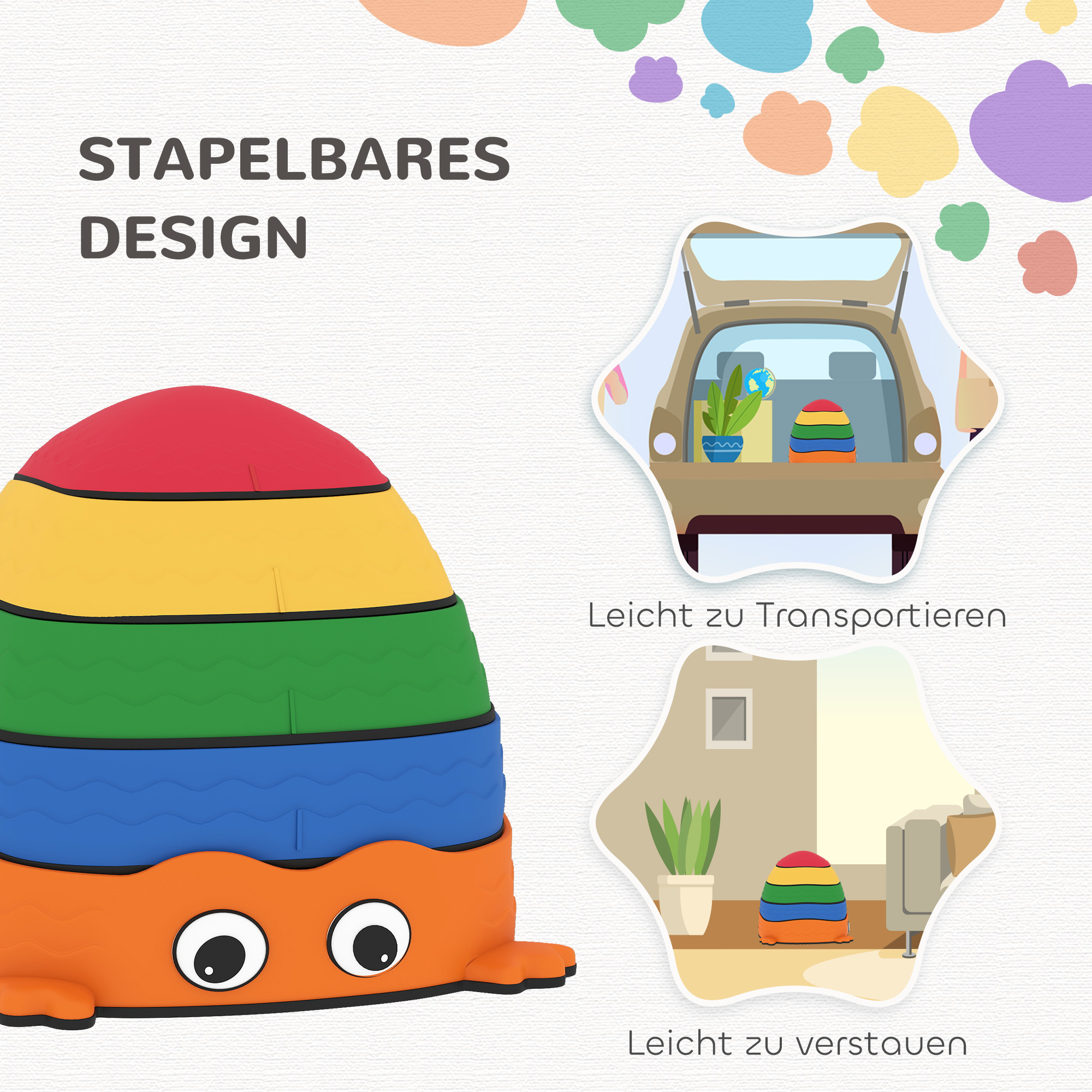 5er-Set Trittsteine zum Balancieren, stapelbar, Froschform, Kunststoff, Bunt