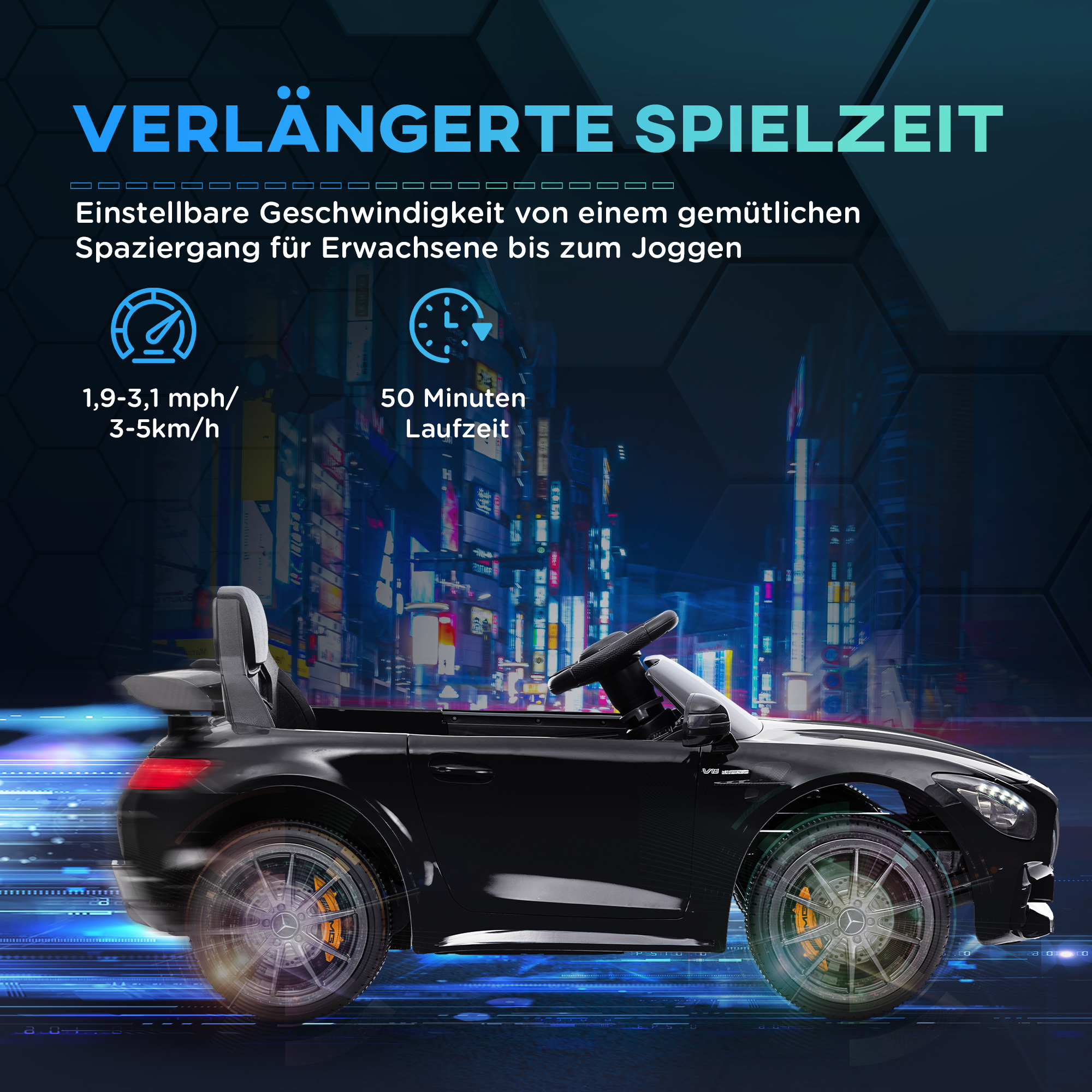 Elektro-Kinderauto, Mercedes, 3-5 km/h, Fernbedienung, Licht & Musik, Schwarz