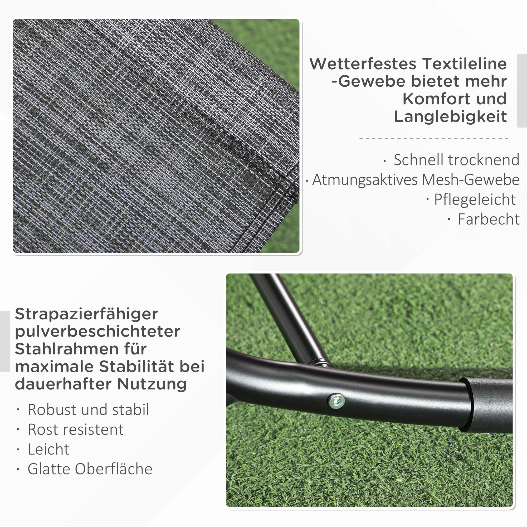 Schaukelstuhl Gartenstuhl Liegestuhl, inkl. Kopfstütze, 155 cm x 61cm x 88 cm, Grau