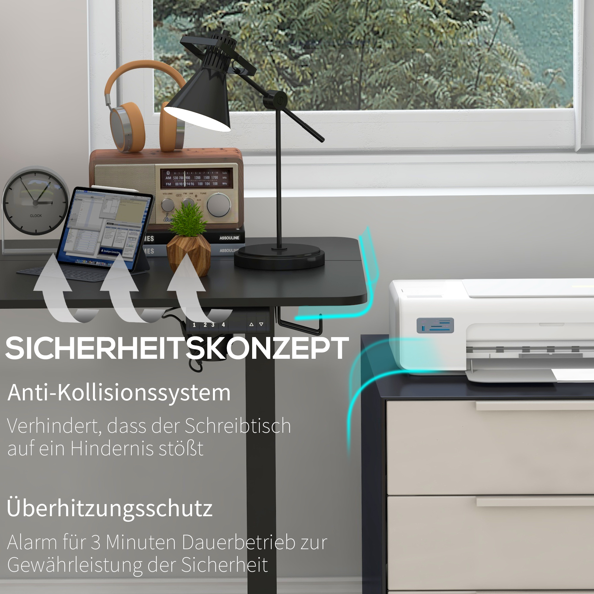Stehpult höhenverstellbarer Computertisch Schreibtisch, 140 cm x 70 cm x 116 cm, Schwarz