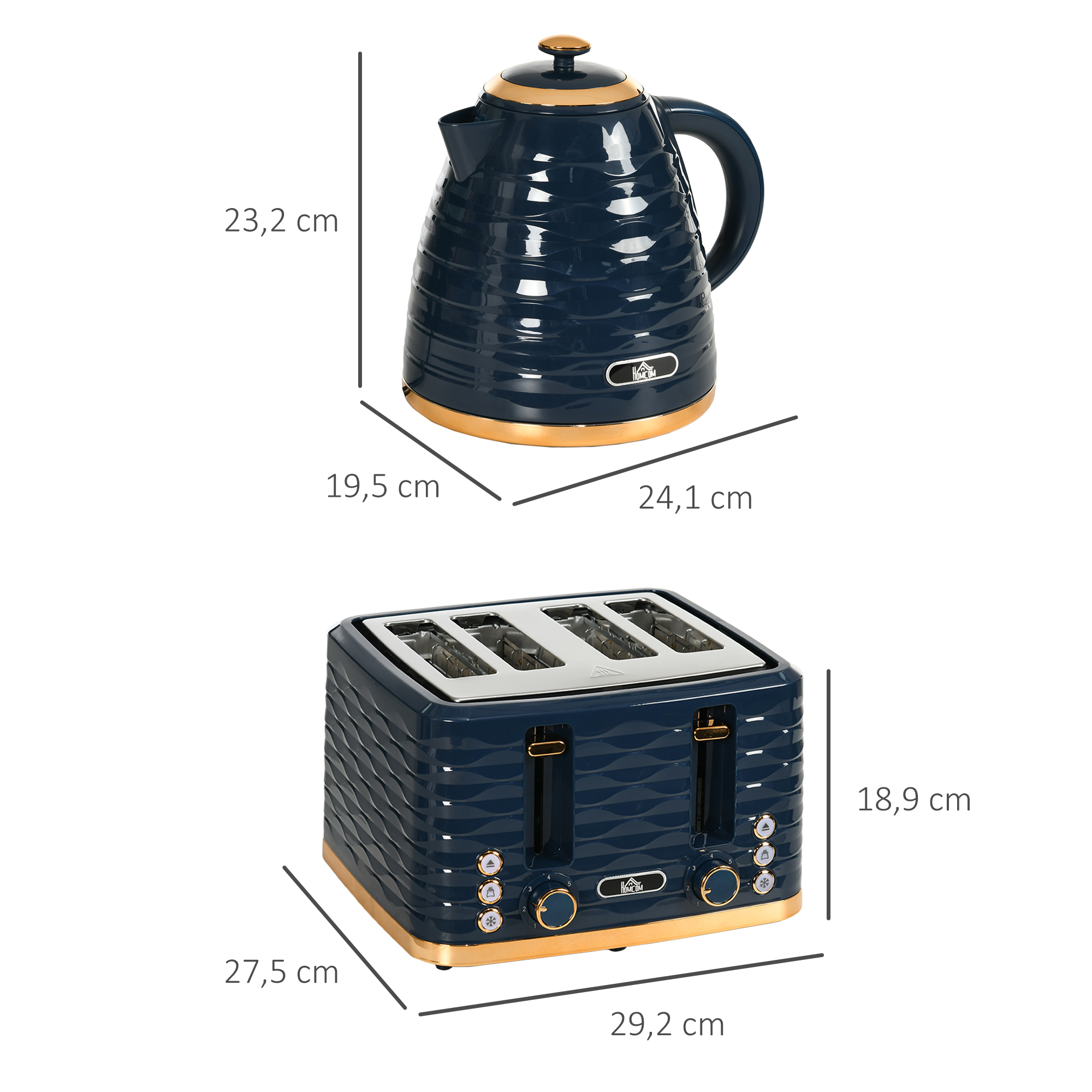 2-in-1 Toaster- und Wasserkocher-Set, 7 Bräunungsstufen, Auftau- und Aufwärmfunktion, Blau