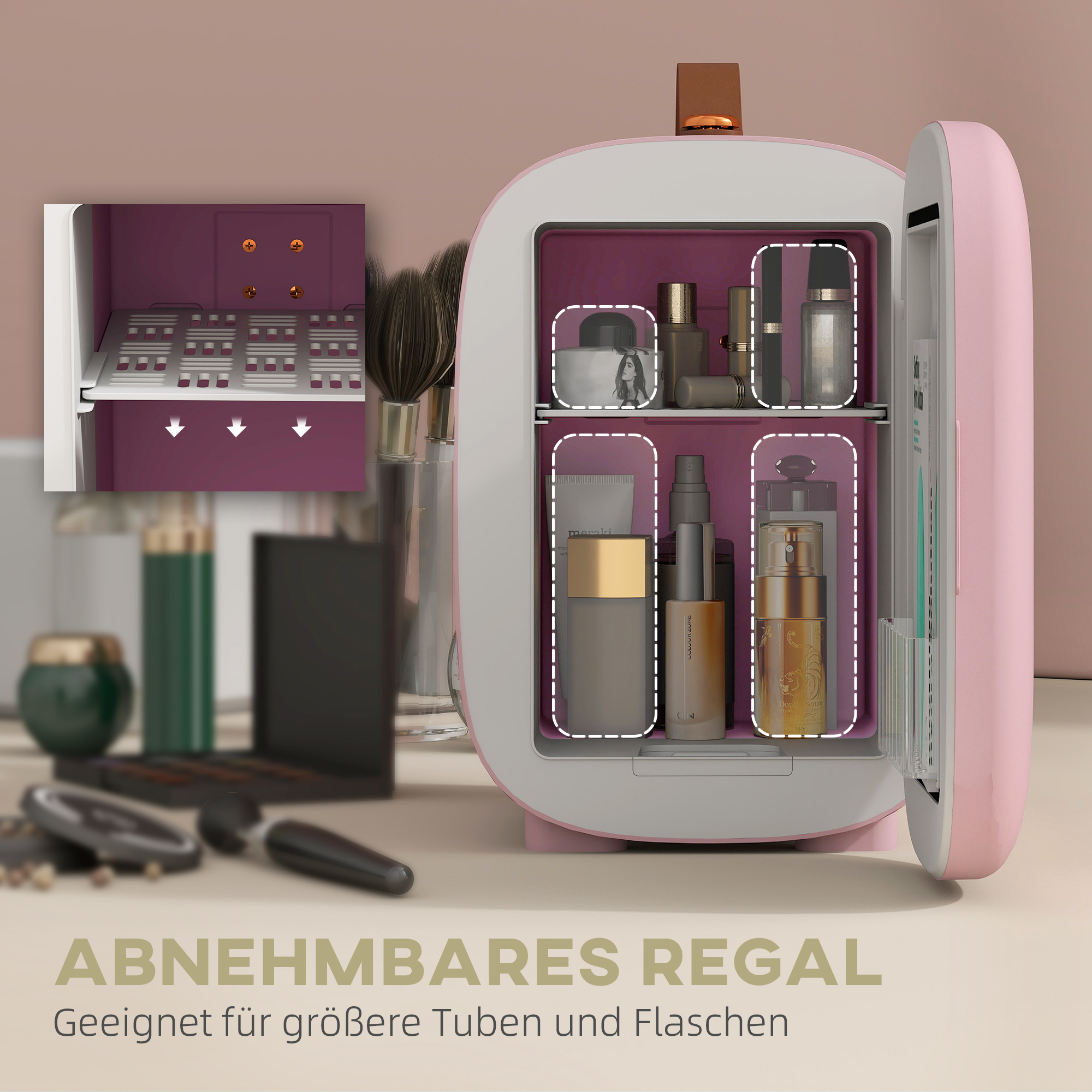 Mini Kühlschrank Kühlschrank Beauty Fridge, 4 L Fassungsvermögen, 20,3 x 26,3 x 28 cm, Rosa