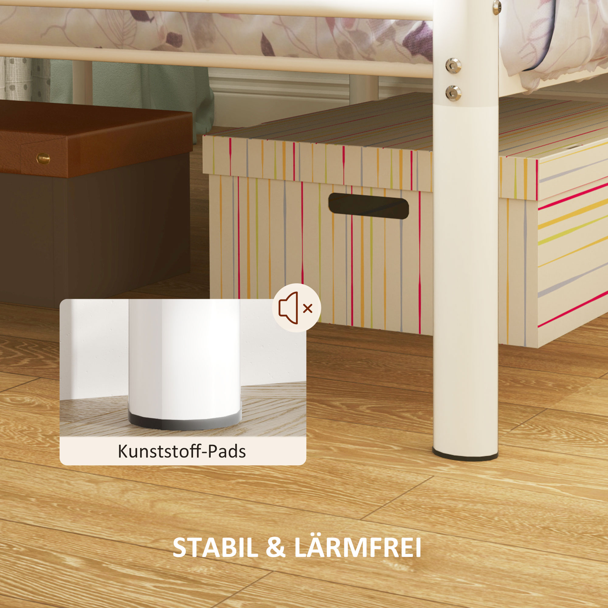 Einzelbettgestell mit hohem Kopfteil, Leichte Montage, Stauraum unter dem Bett, Stahl, Weiß