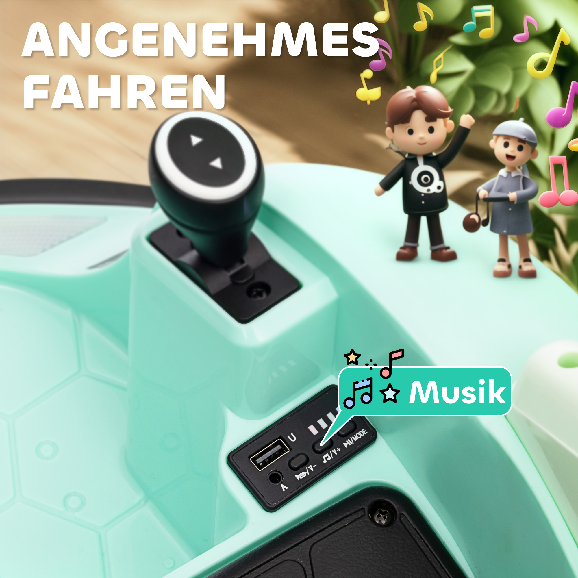 Autoscooter, 360° Rotation, 2 km/h Geschwindigkeit, Sicherheitsgurt, LED-Lichter, Musik und Hupe, Grün