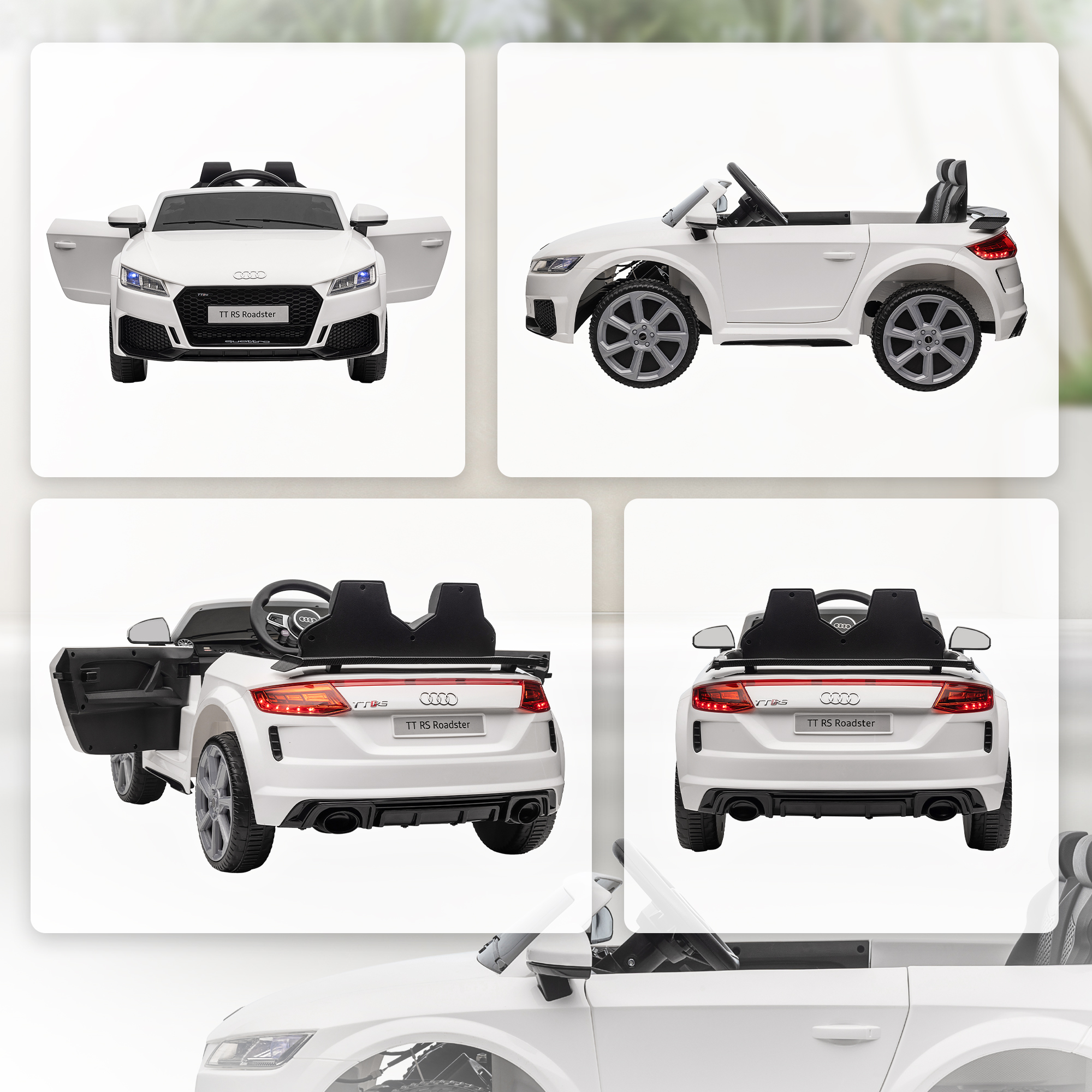 Kinder-Elektroauto, Audi TT RS Roadster, 3 km/h, Fernbedienung, LED, USB, Weiß