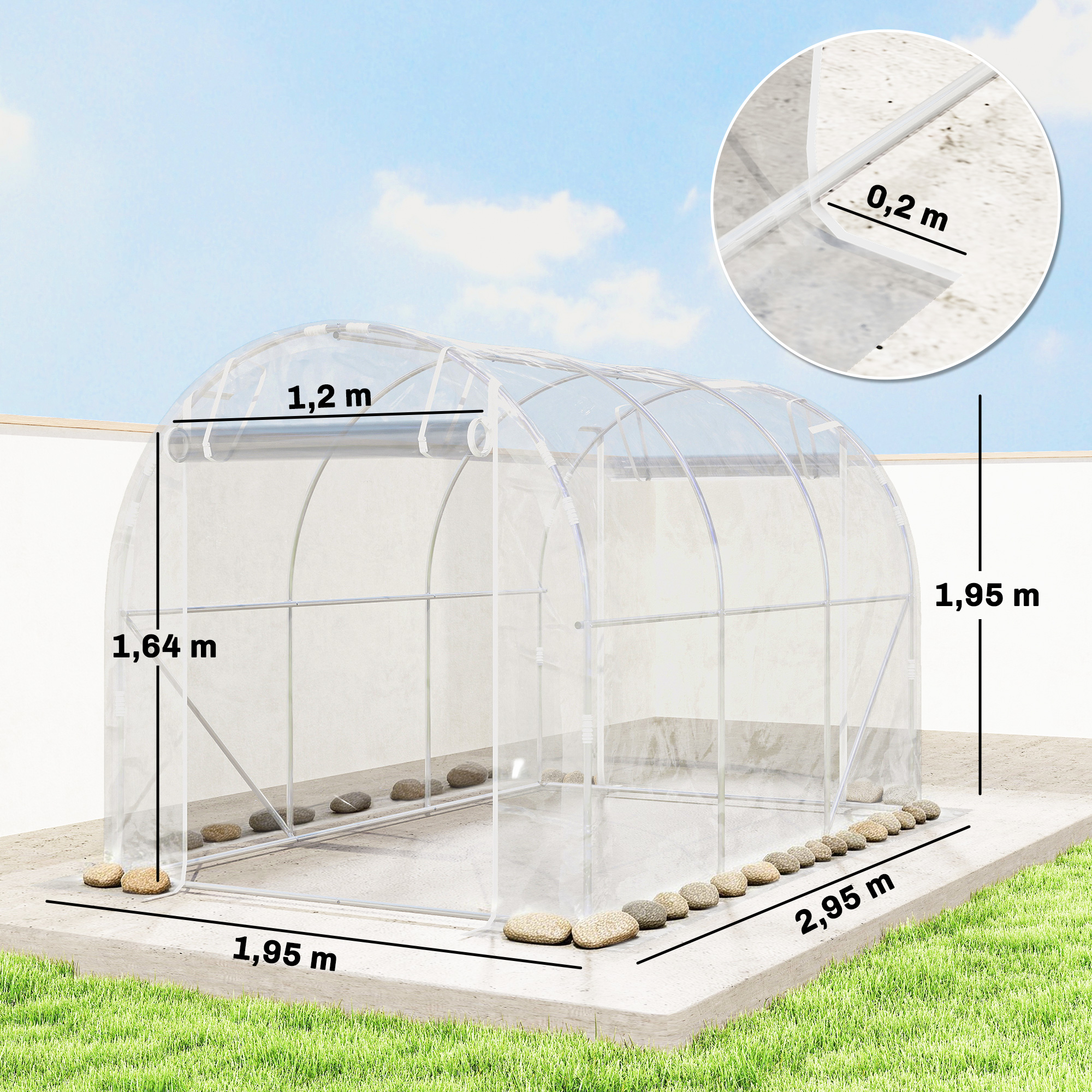 Polytunnel-Gewächshaus, begehbares Gewächshaus mit verzinktem Stahlrahmen und UV-beständiger PE-Abdeckung, transparent