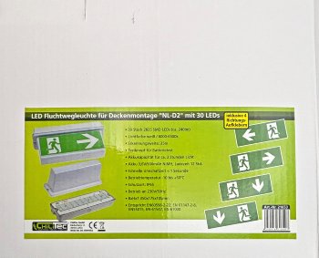 LED Fluchtwegleuchte "NL-D2" 30 LEDs, Erkennungsw. 25m, Deckenmontage, IP65