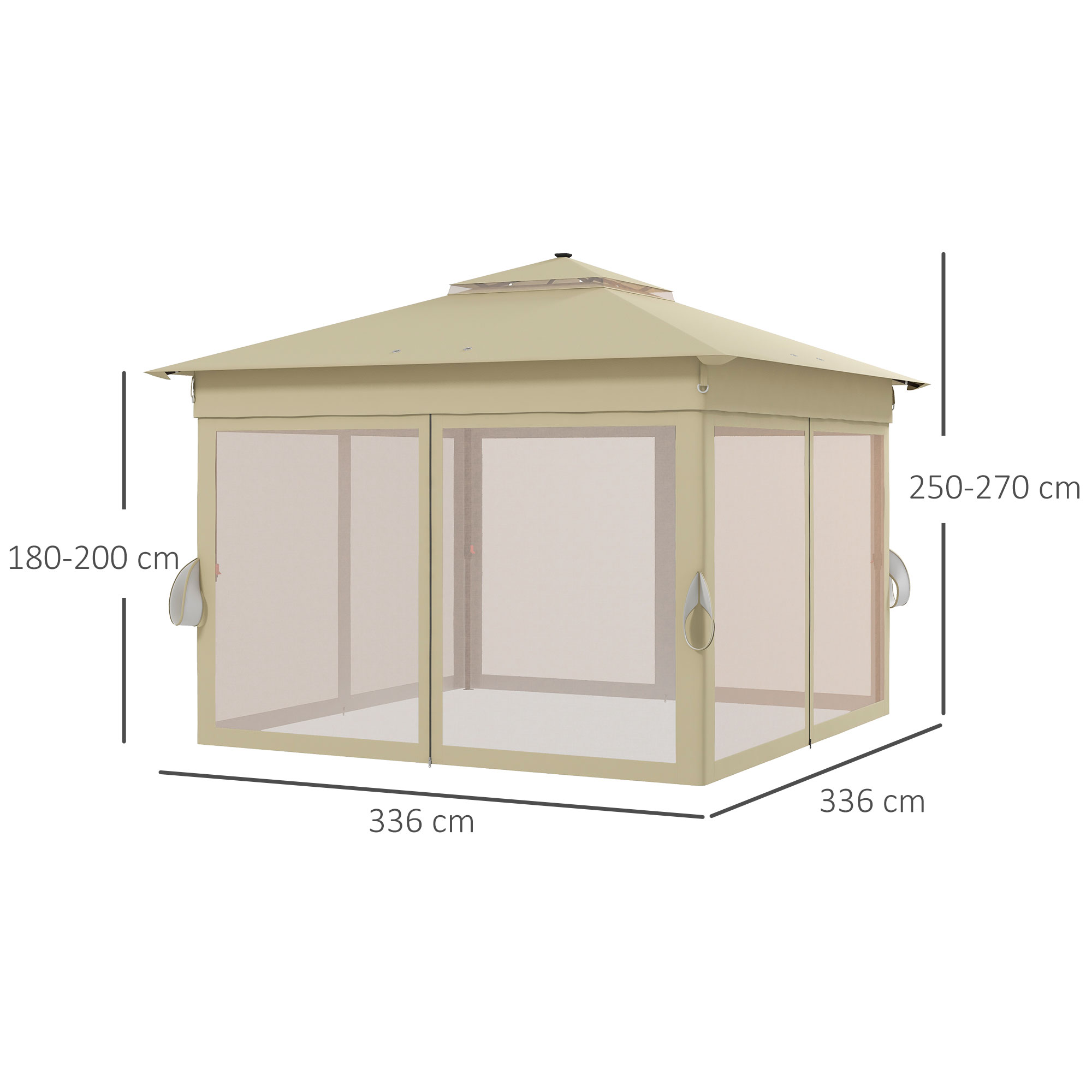 Pavillon 3,3x3,3m Wasserabweisend Pop-up Faltpavillon mit LED, Doppeldach, Moskitonetz 4 Seitenteilen Tasche