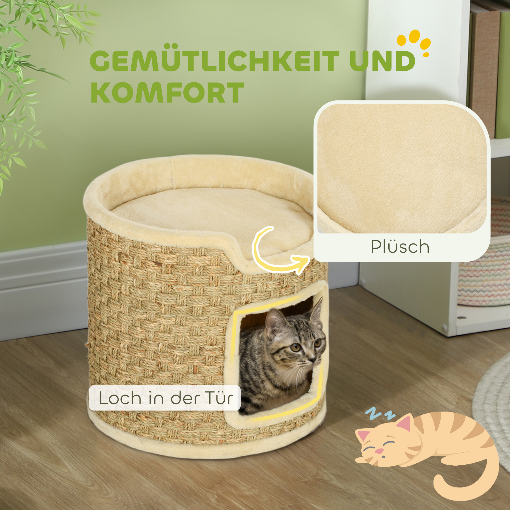 Katzenkratzbaum, Spiel- und Entspannungsbereich, Plüsch, ?38 x 37H cm, Khaki-Beige, bis zu 5 kg
