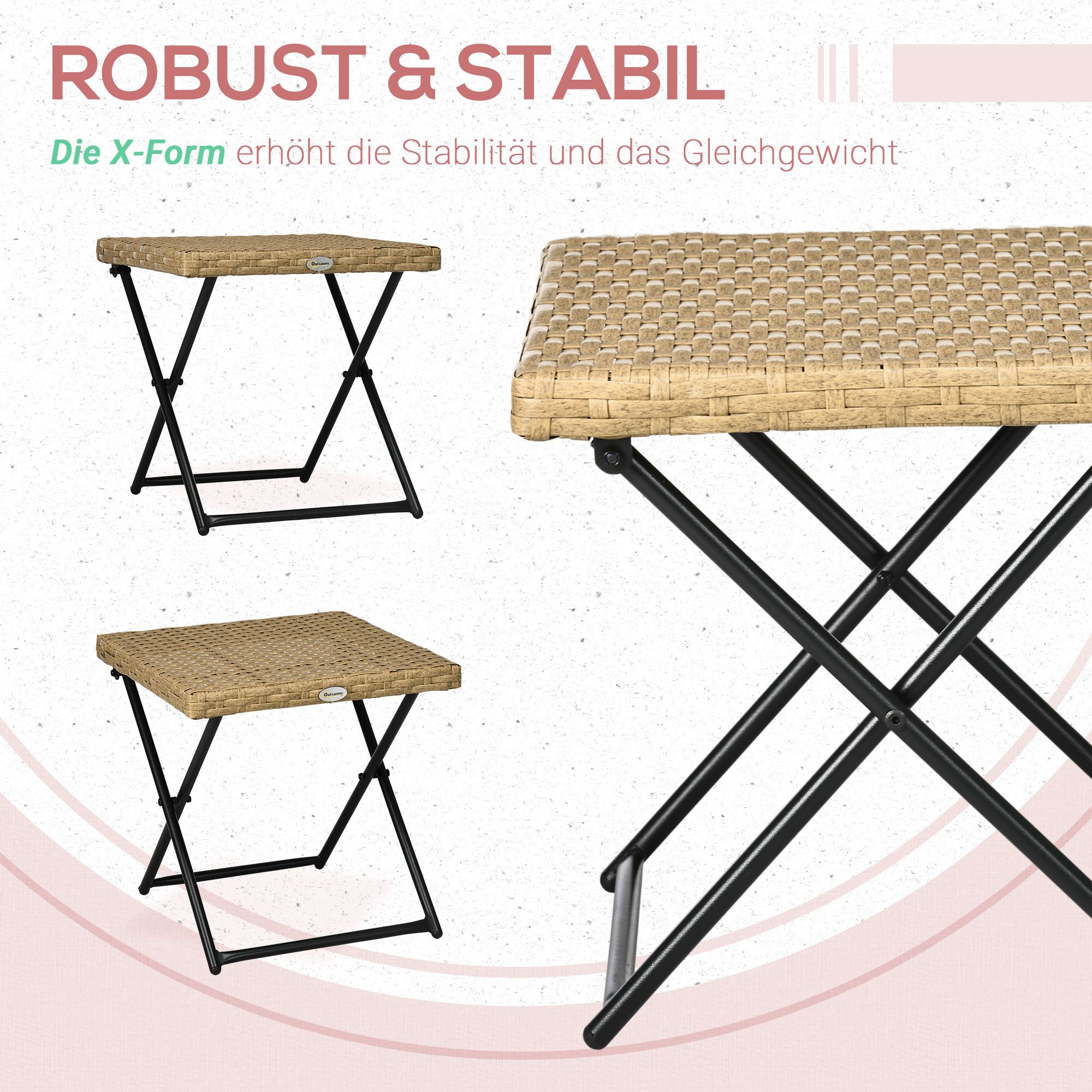 Polyrattan Balkontisch, klappbar, Stahlrahmen, pflegeleicht, 40x40x40 cm, Natur