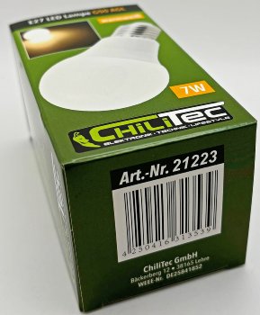 LED Glühlampe E27 "G50 AGL" warmweiß, 3000k, 670lm, 230V/7W, 160°