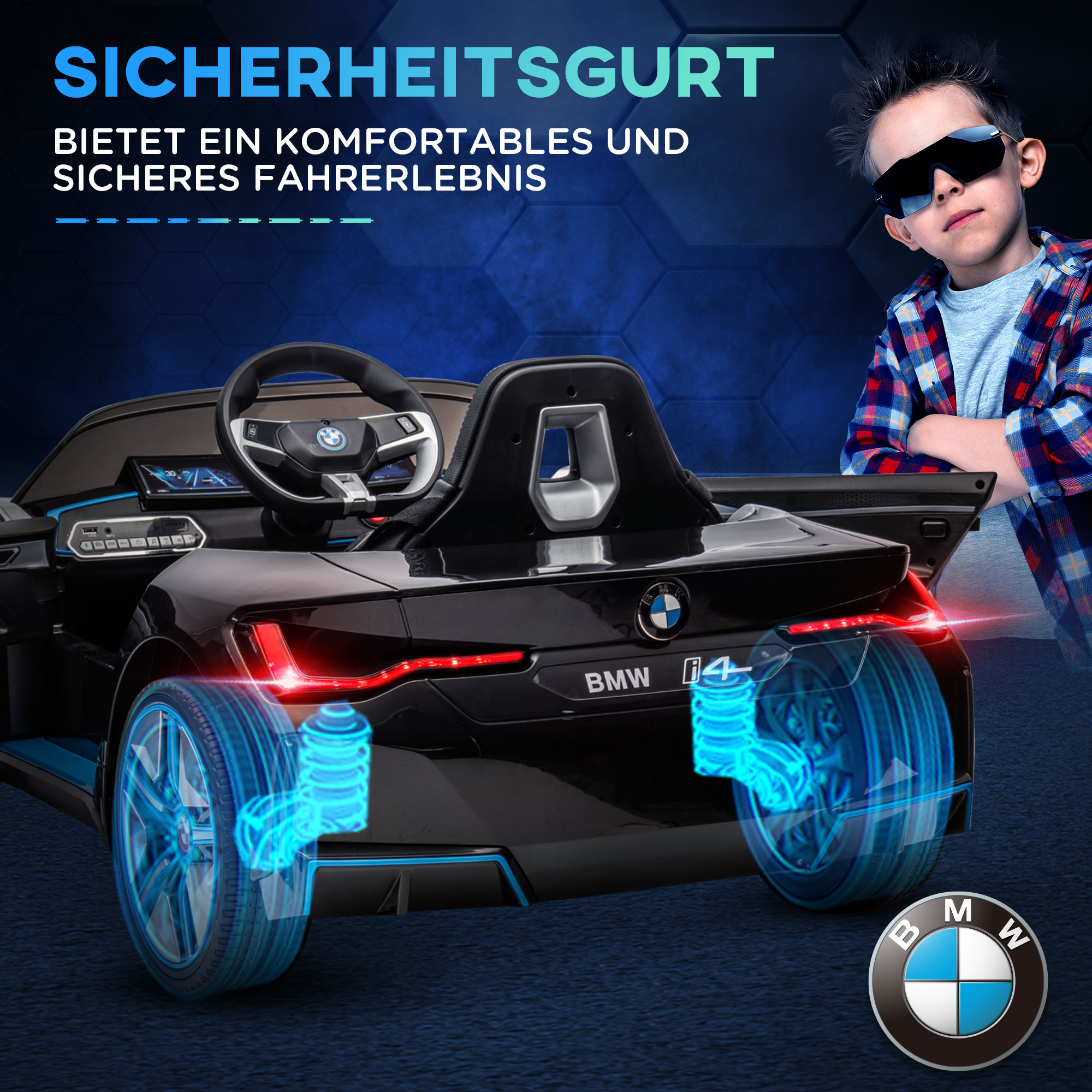 Kinderauto, aufladbarer Akku, 3-5 km/h, mit Fernbedienung, Multimedia-Player, schwarz