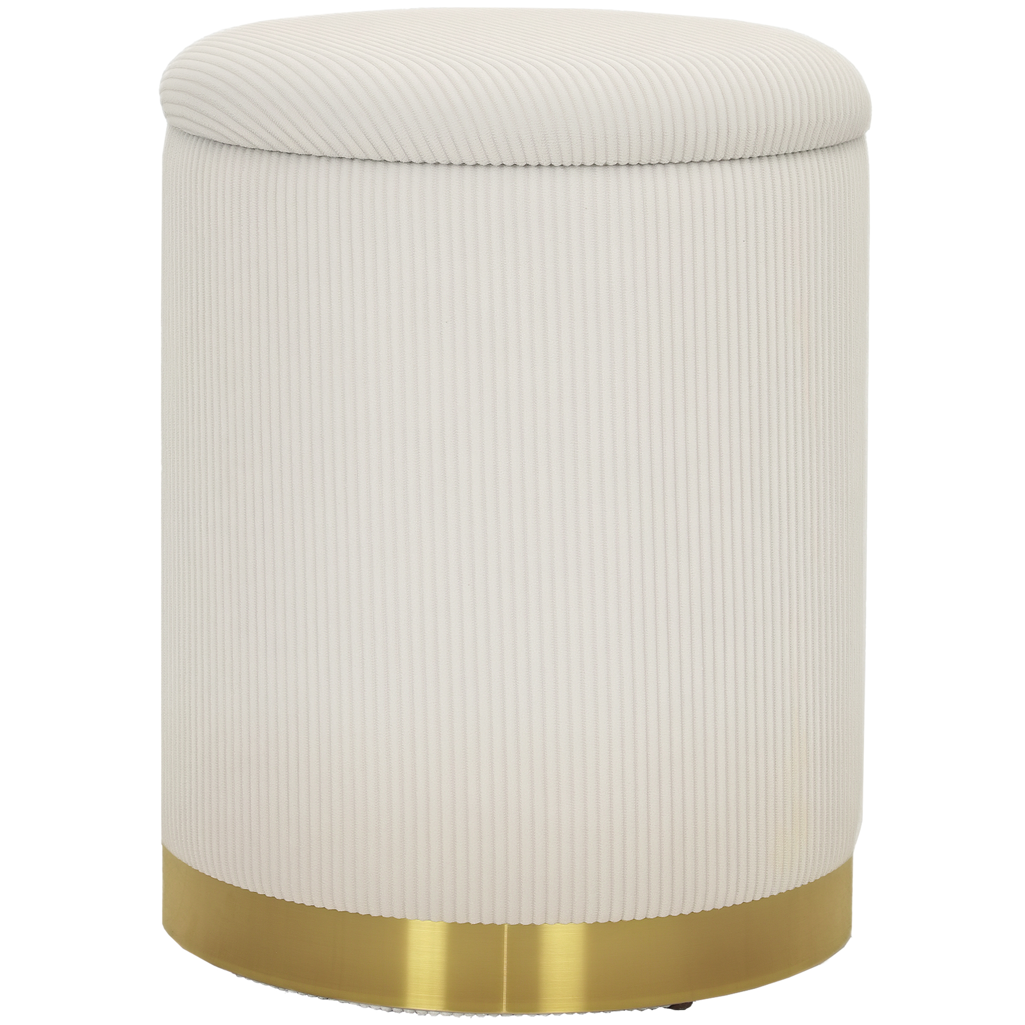 Sitzhocker mit Stauraum klappbare Hocker mit Deckel, Stahlboden, Runder Fußhocker 36 x 36 x 44 cm Cremeweiß