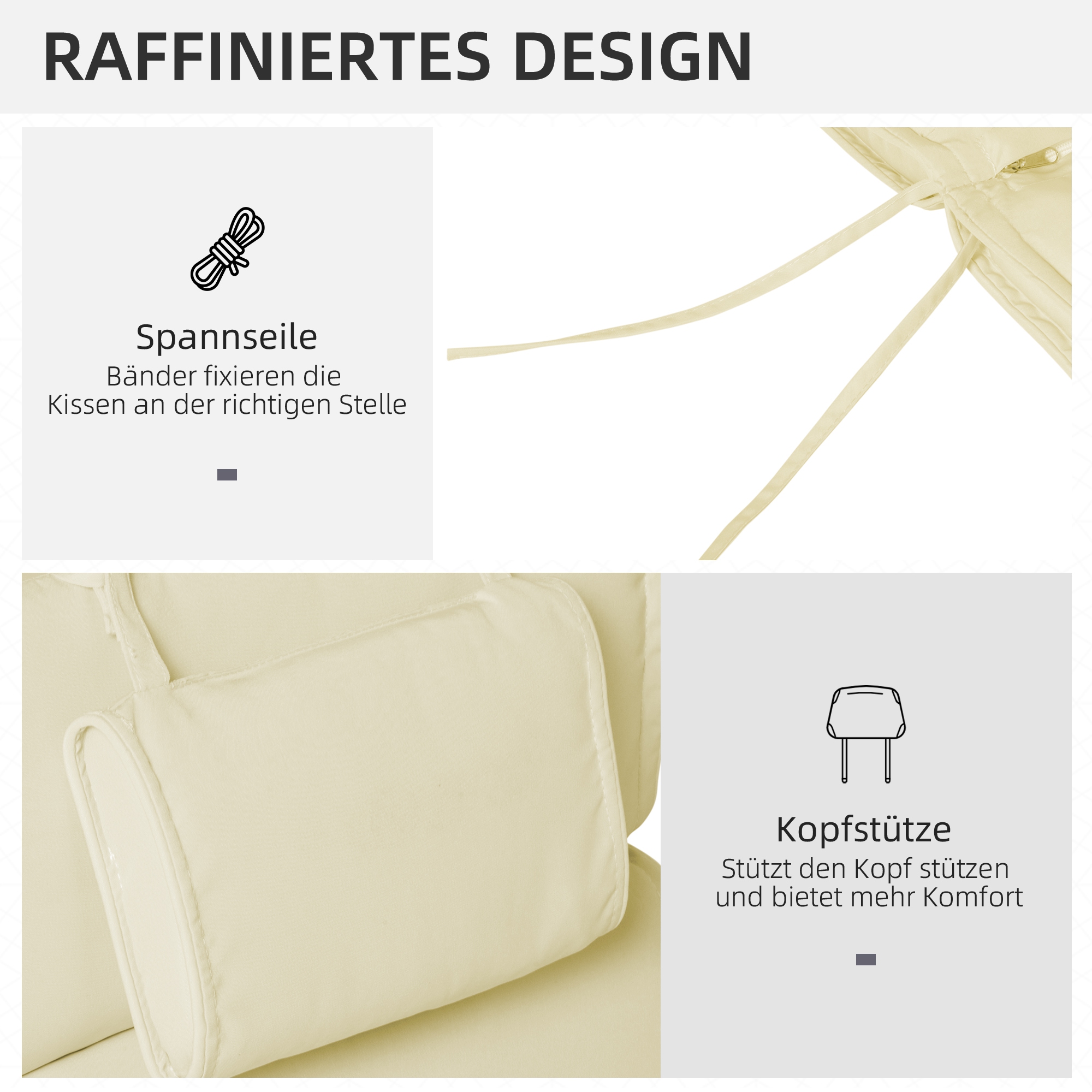 Liegenauflage Liegenpolster Gartenliege mit Kopfkissen abnehmbar Bezug Cremeweiß 198 x 53 x 5 cm NUR Kissen