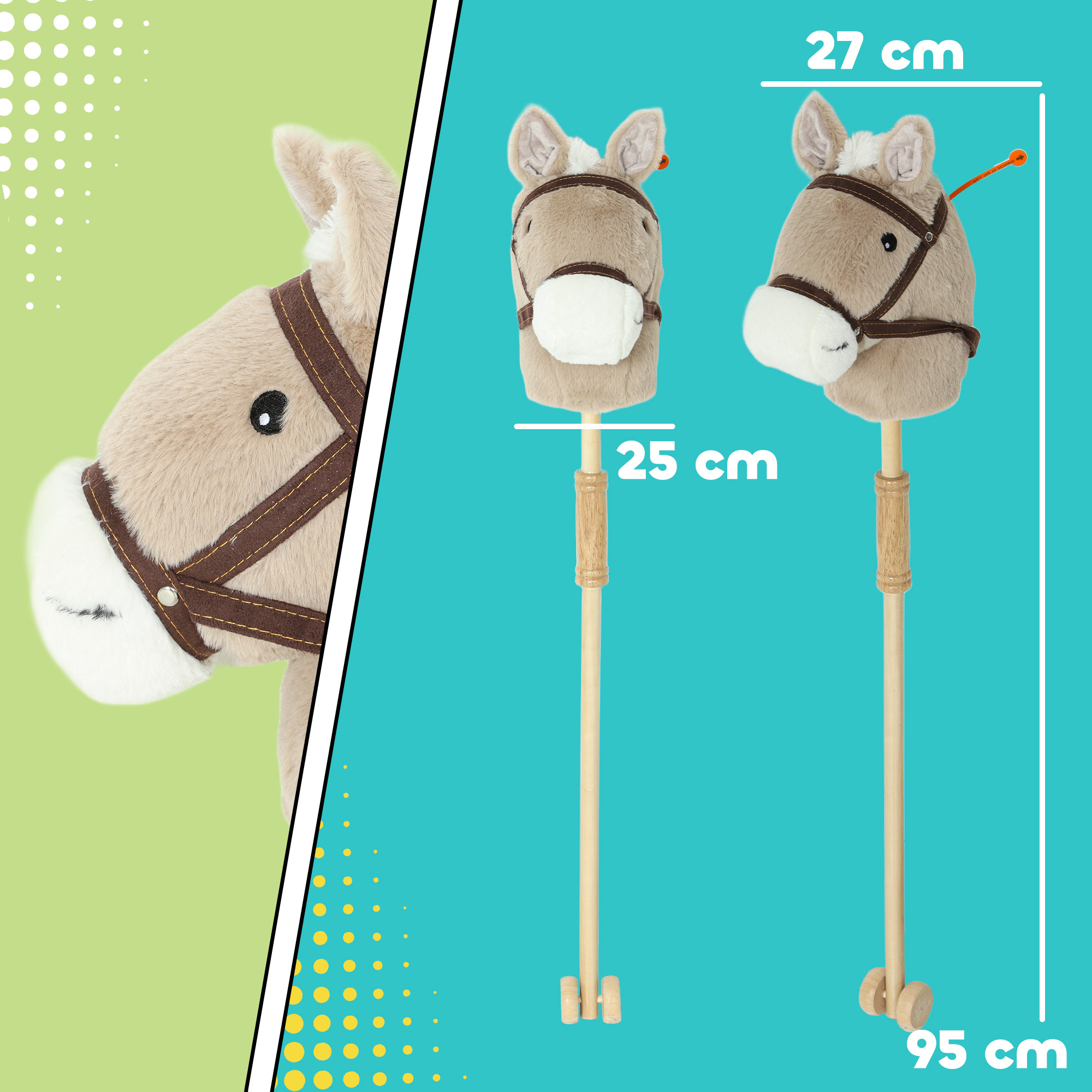 Steckenpferd Kinder Steckenpferde mit Sound, Rolle, Stockpferd zum Reiten für Kinder 24+ Monate, Grau