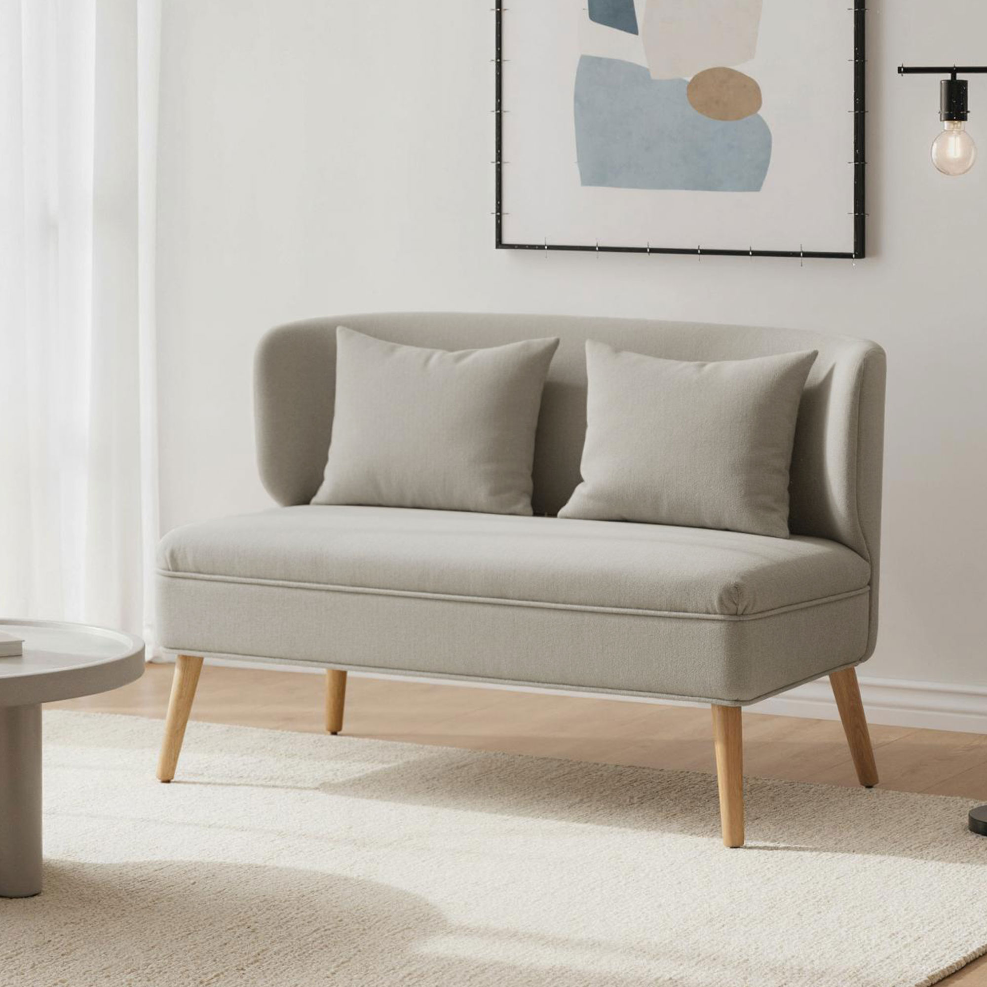 2-Sitzer-Sofa, kleines Chenille-Sofa mit Flügelrücken, dickem Sitz, Gummibaumholzfüßen, Beige