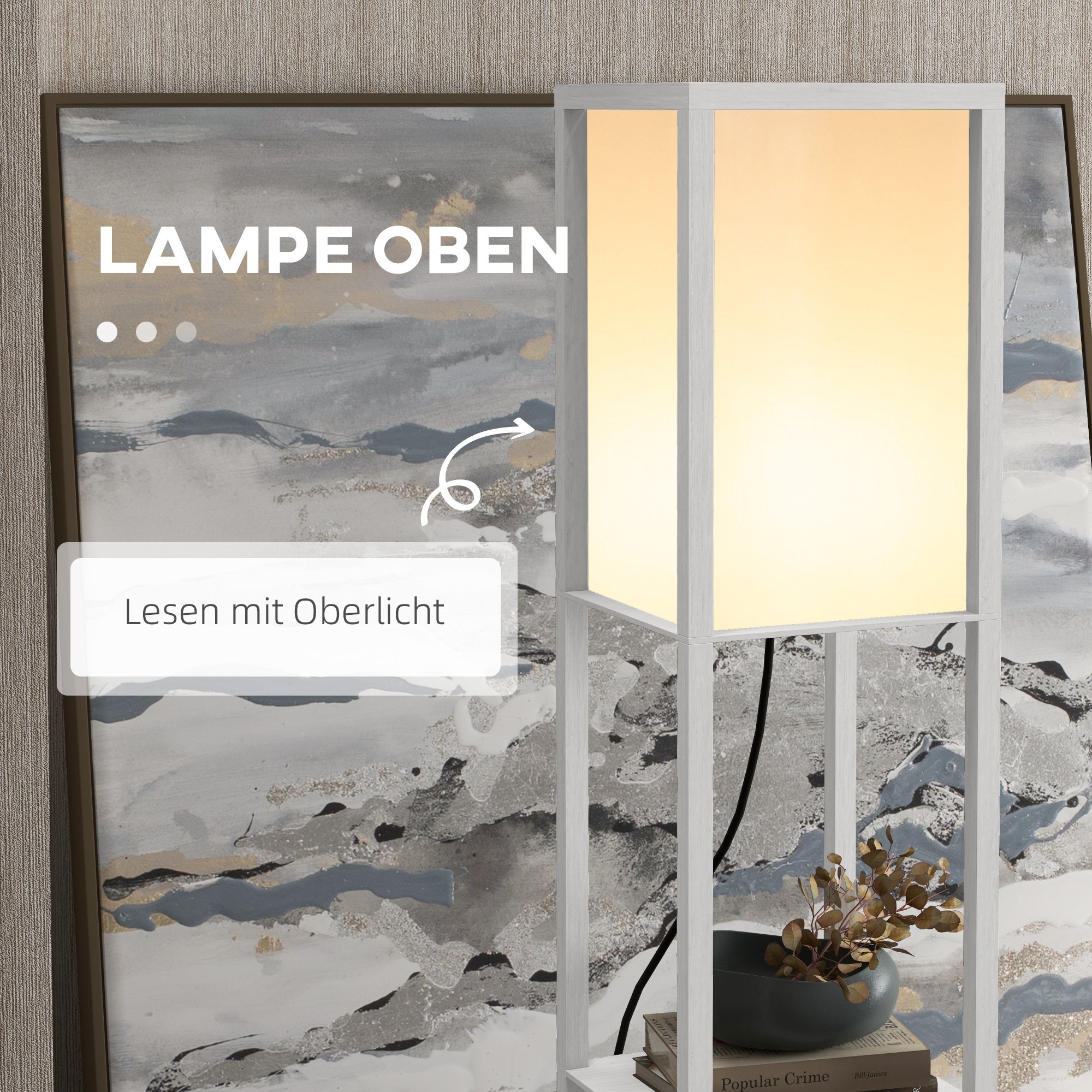 Stehlampe mit Regalen, Stehleuchte, Holz, 26 x 26 x 160 cm, für Wohn-/Schlafzimmer (Ohne Glühbirne)