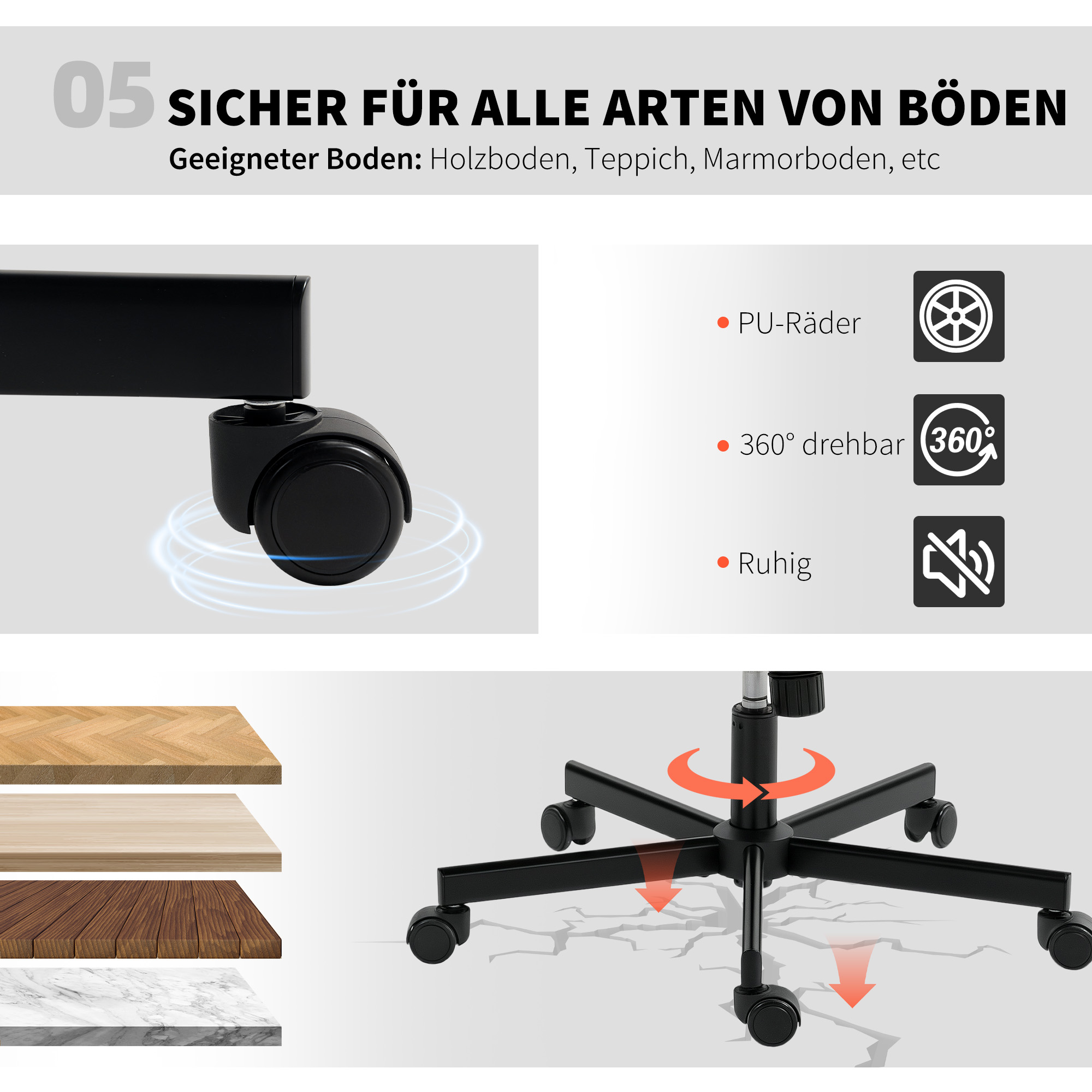 Armloser Bürostuhl mit Kunstleder-Bezug, Schreibtischstuhl mit Rollen, Extra-Kissen, höhenverstellbar, rollbar, Beige