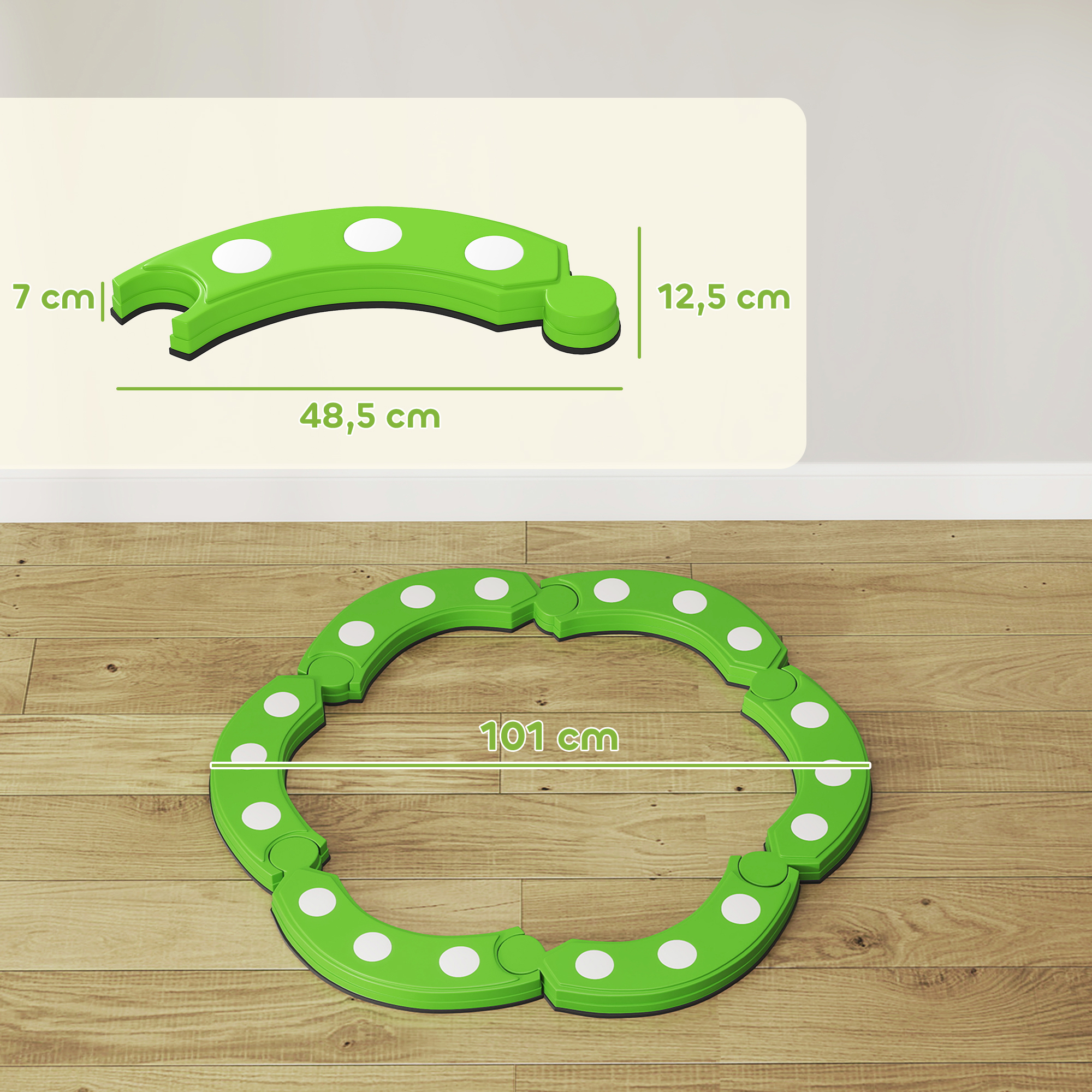 Balancebalken, 6 gebogene Segmente, sensorische Erhebungen, 50 kg Tragkraft, Grün