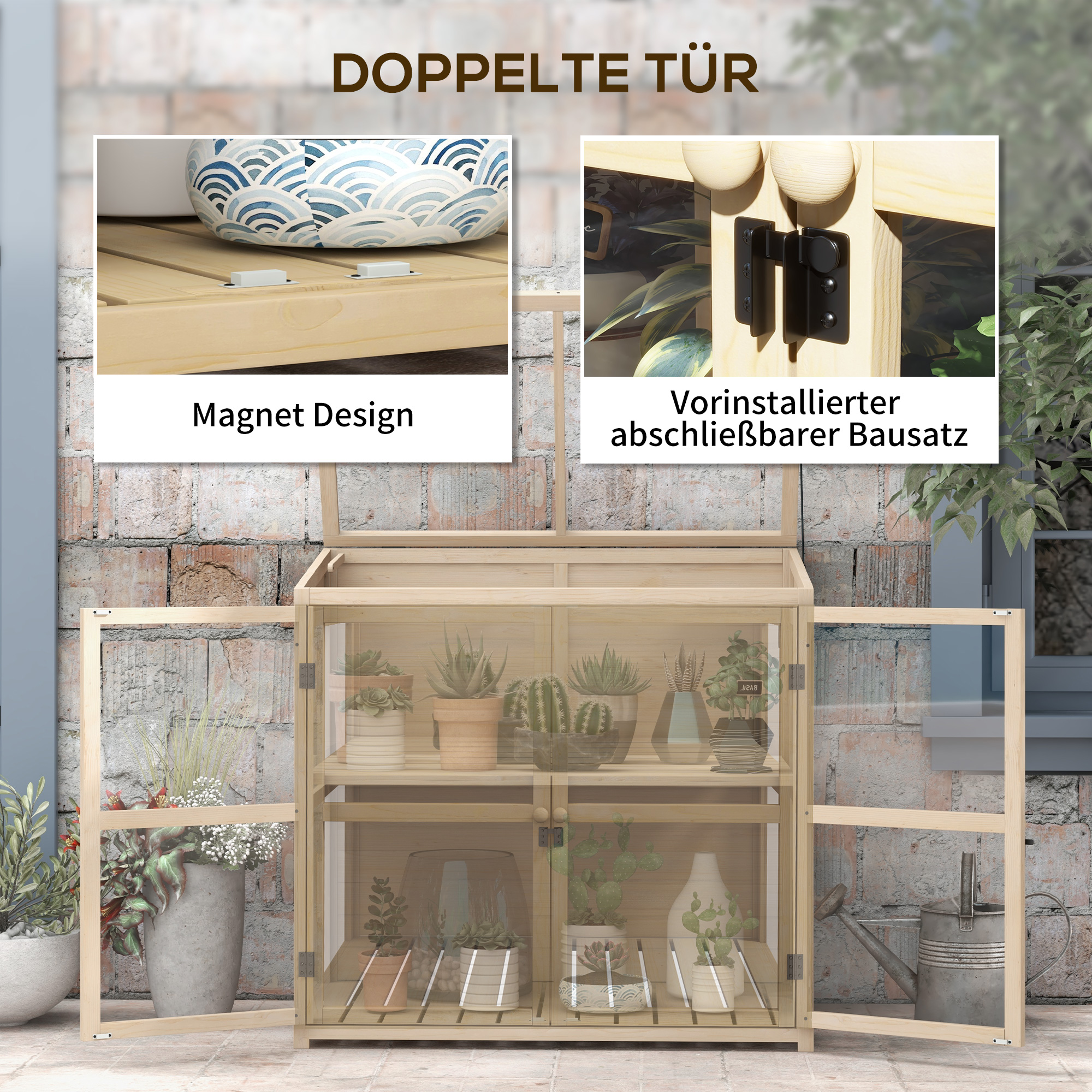 Frühbeet Hochbeet Pflanzenbeet, wetterbeständig, 2 Ebenen, Fichtenholz, 103 x 61 x 103 cm, Natur