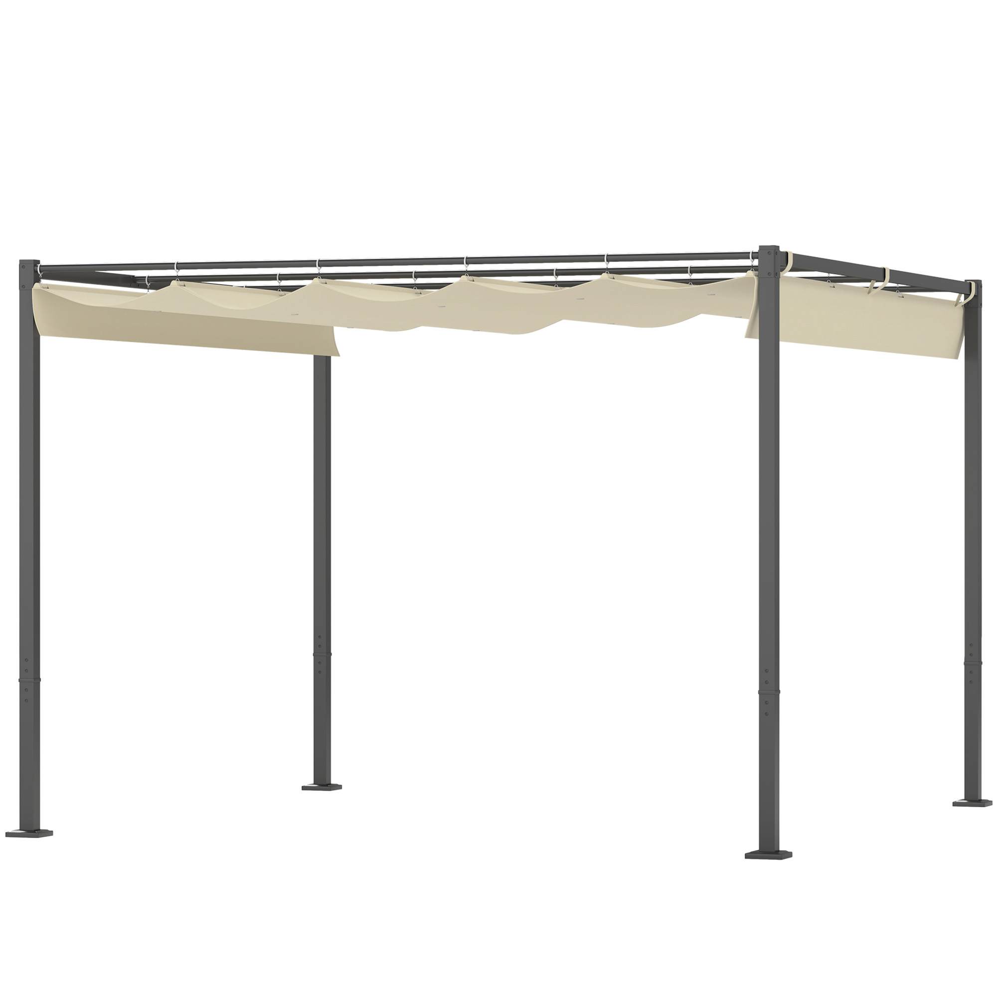 3 x 3 m Garten-Pergola mit einziehbarem Dach, Pavillon, Baldachin für Schatten, UPF30+, Beige