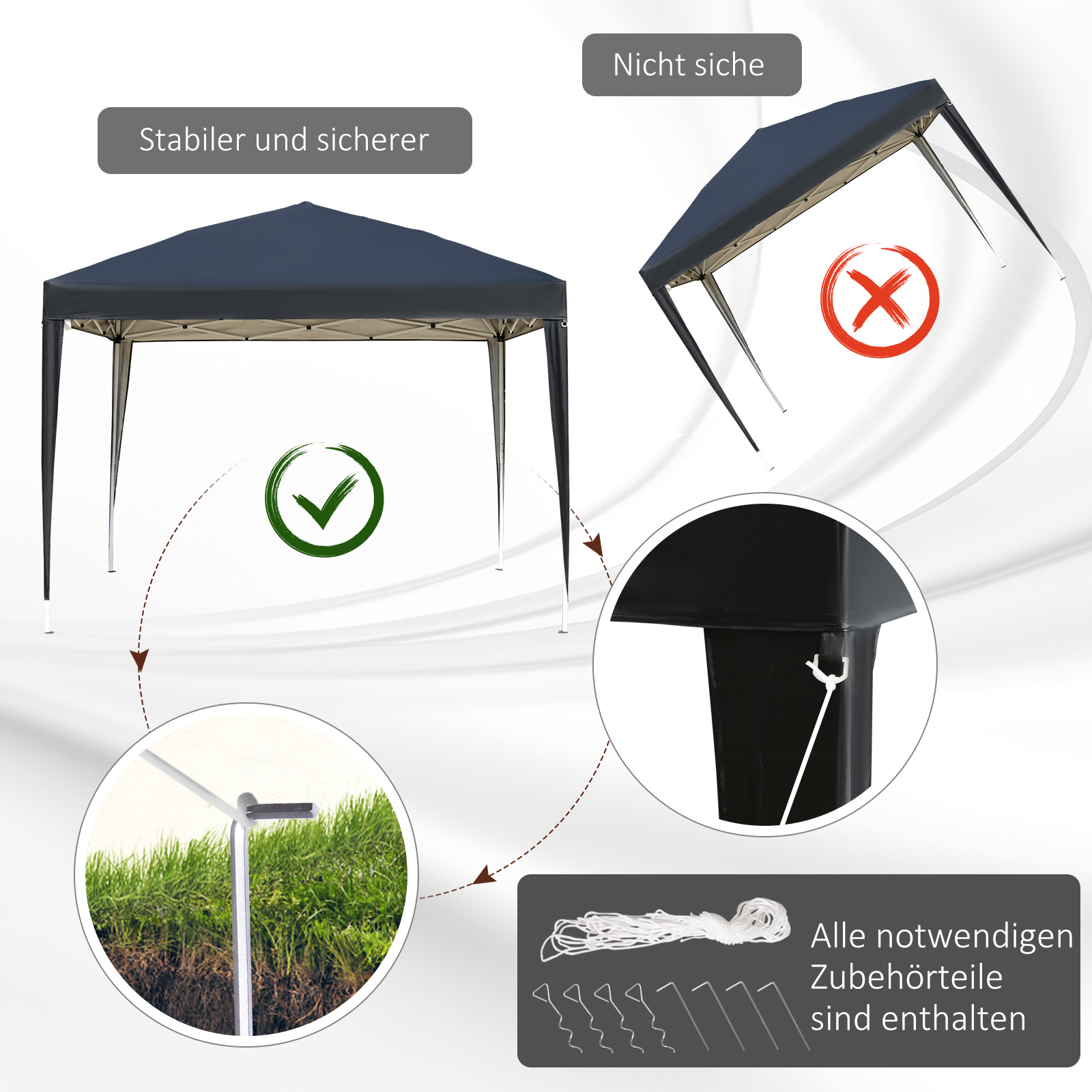 Pavillon, 2,95 x 2,95 m Pop-Up-Faltpavillon, Gartenpavillon, Partyzelt, UV-Schutz, Stahl+Oxfordstoff, Schwarz