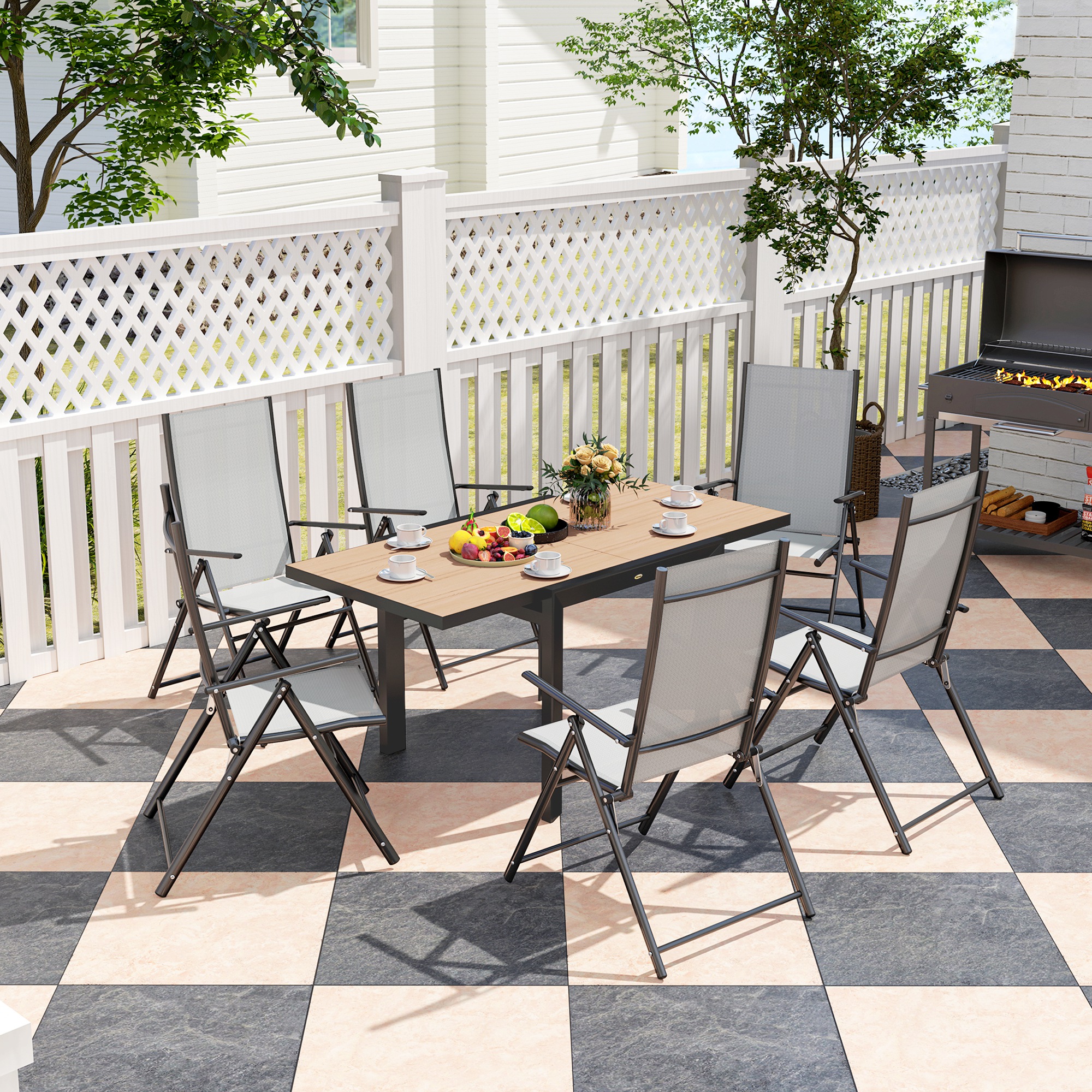 Gartentisch Ausziehbarer Aluminium 80/160x80 cm Wetterfest Balkontisch für 6 Personen Naturholz