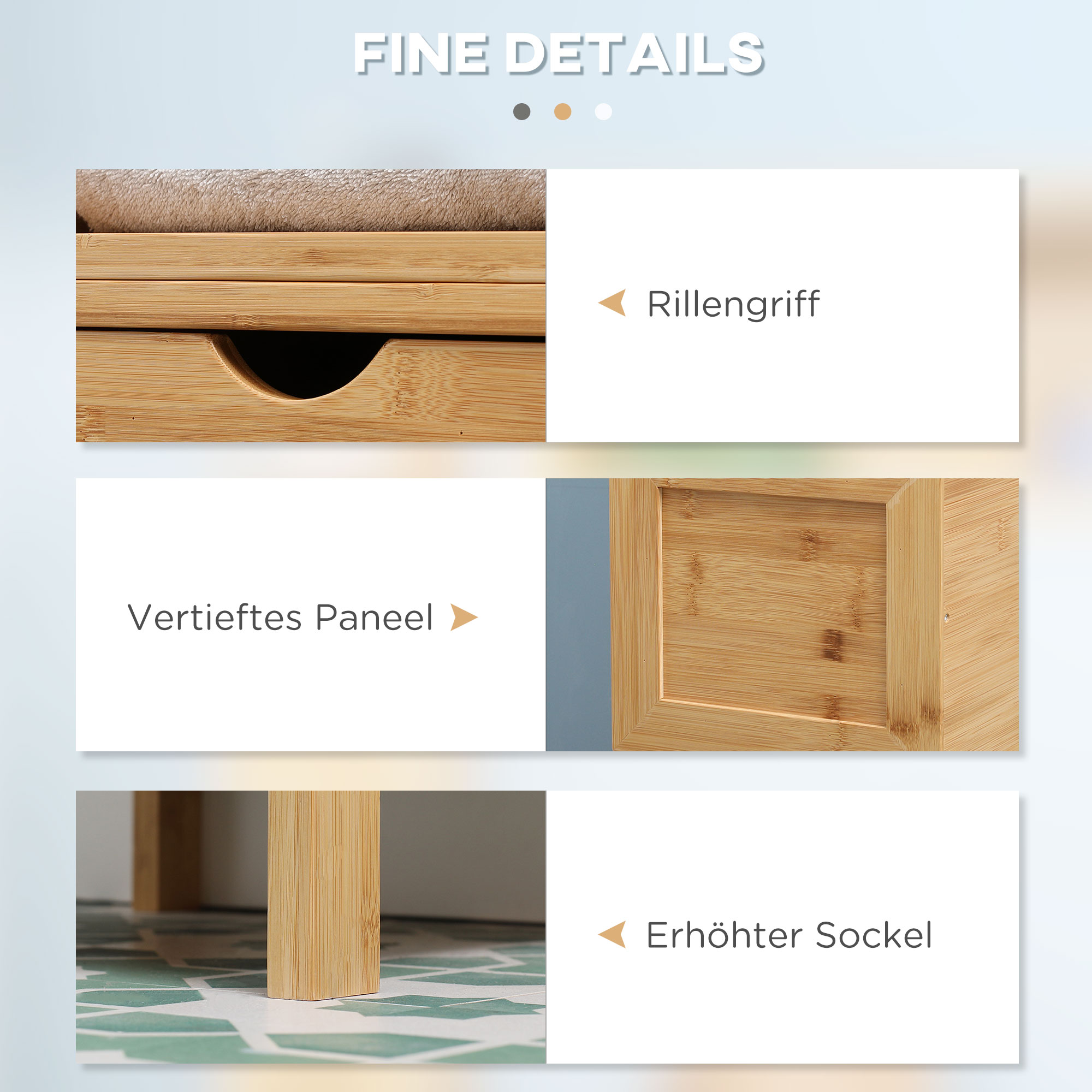 Badezimmerschrank, 3 Regale, 2 Schubladen, Bambus, 30 cm x 30 cm x 140 cm, Natur