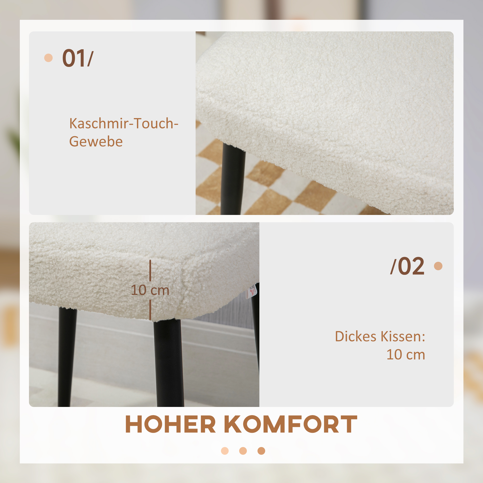 Hocker, Sitzhocker, Kaschmir-Optik, Fußhocker, Creme-Weiß