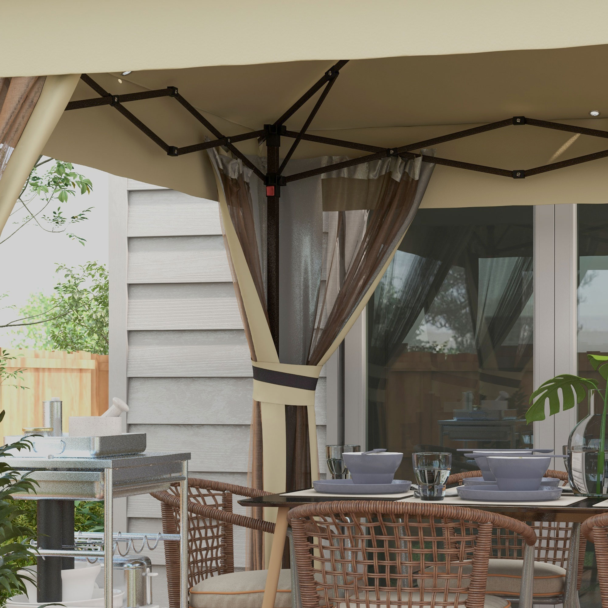 Pavillon 3,3x3,3m Wasserabweisend Pop-up Faltpavillon mit LED, Doppeldach, Moskitonetz 4 Seitenteilen Tasche