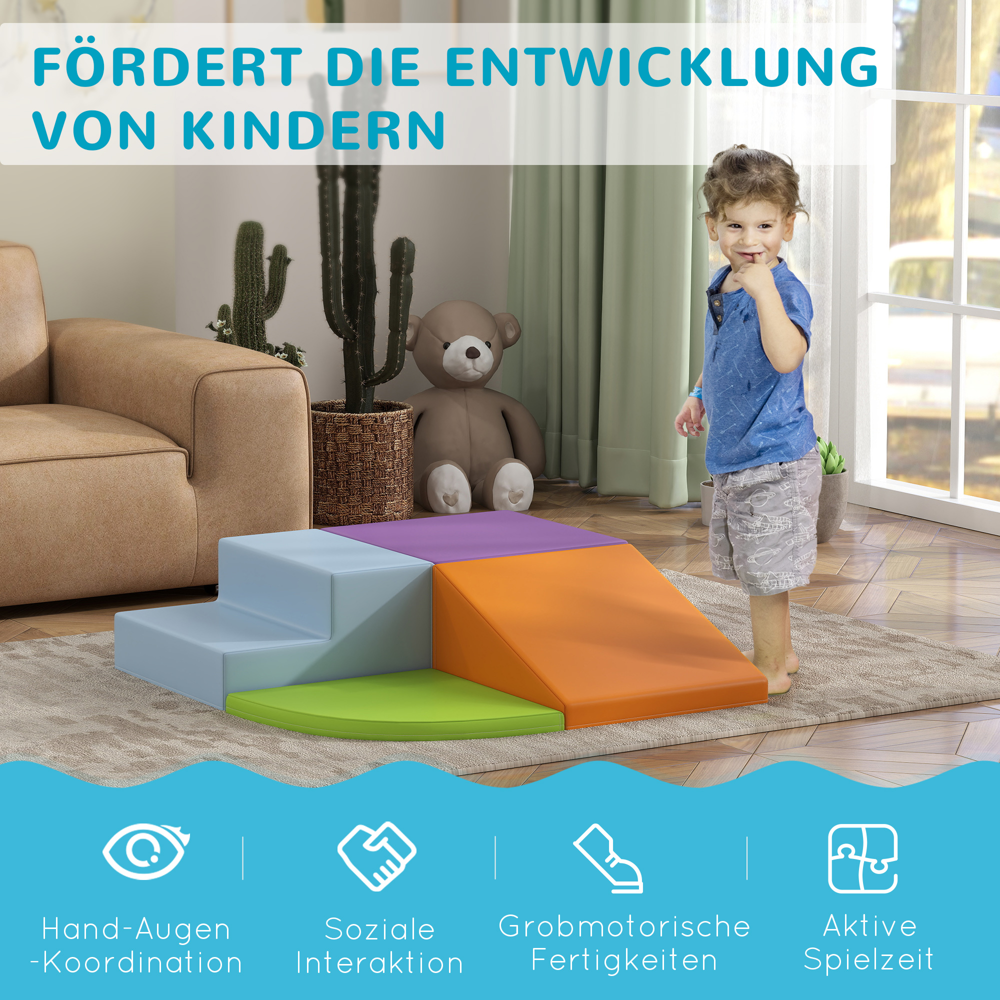 Saftbaustein-Set für Kinder, Kletter- und Krabbelspielzeug, weiches Kunstleder, EPE-Schaum, Mehrfarbig