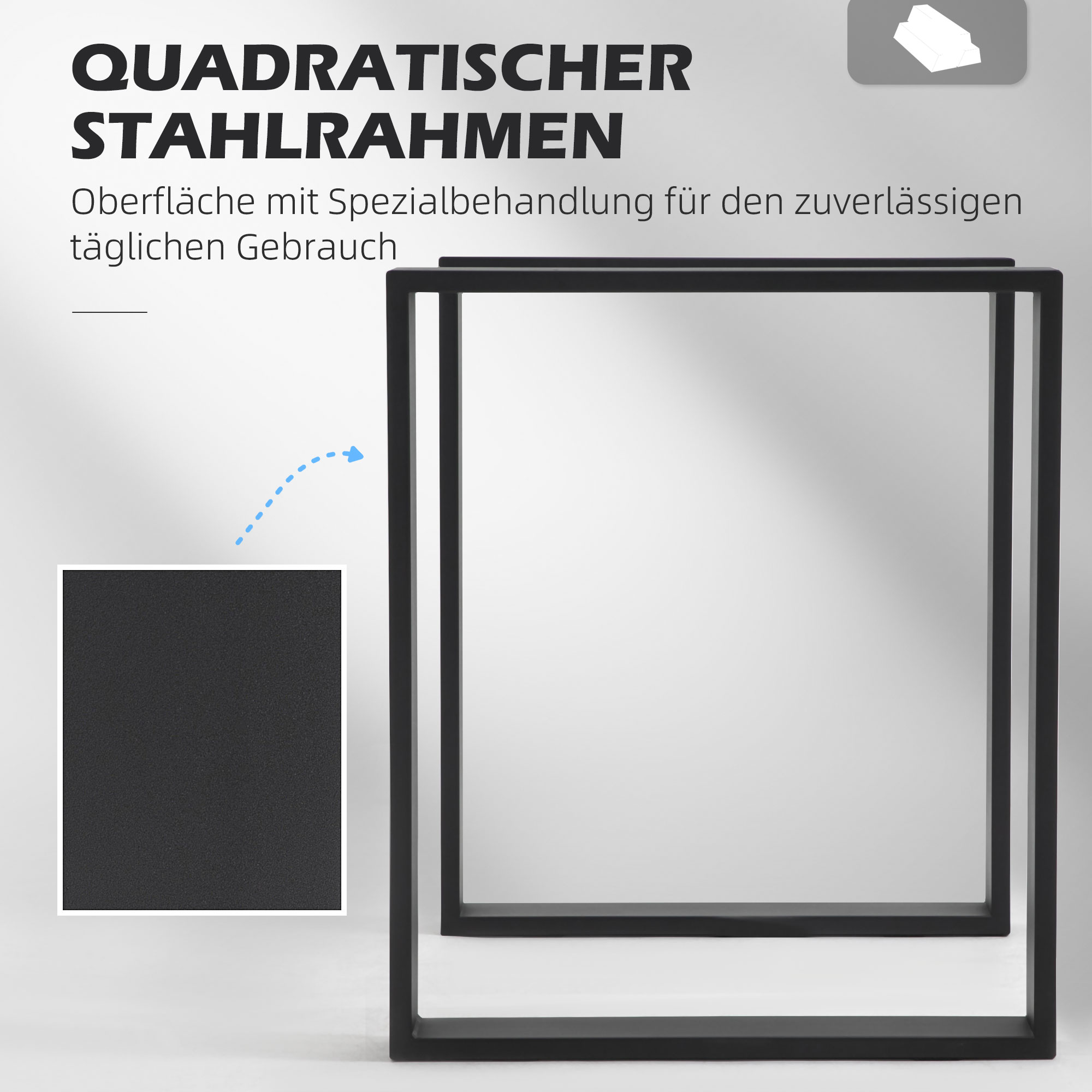 Tischbein-Set, 2 Stahlbeine, 72 x 60 cm, vorgebohrte Löcher, Industrial Design, Stahl, schwarz