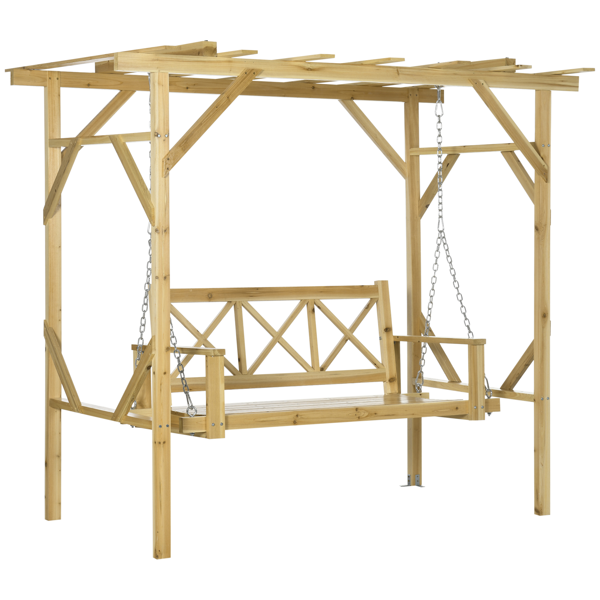 Schaukelbank mit Pergola, für 2 Personen, höhenverstellbar, Massivholzrahmen, 2,21 x 1,40 x 1,96 m