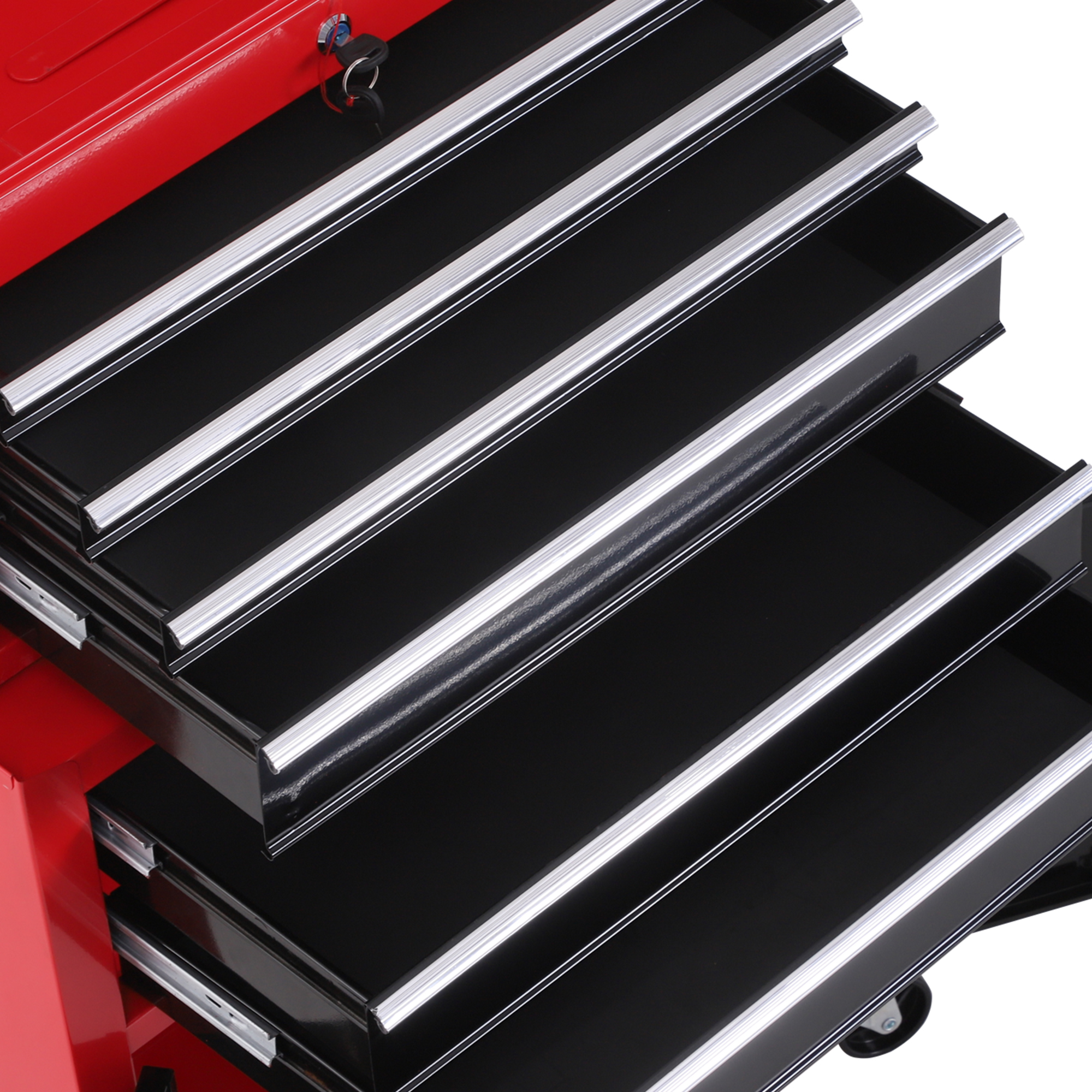 Werkzeugschrank mit Werkzeugkiste, rollbar, 6 Schubladen, Metall, Rot