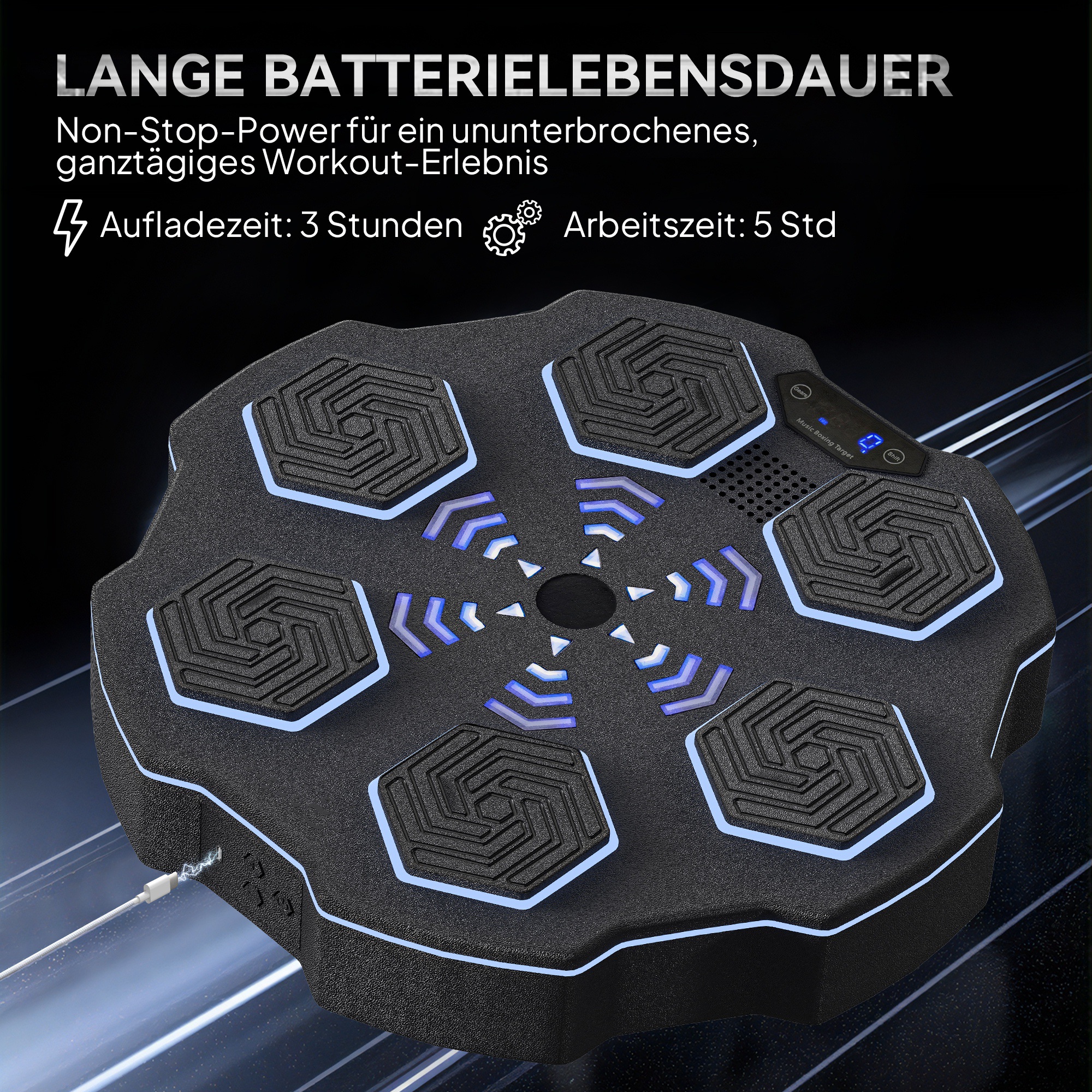 Musikboxmaschine, Bluetooth-Boxgerät, Wandmontage, 9 Geschwindigkeiten und Modi, LED-Lichter, Schwarz