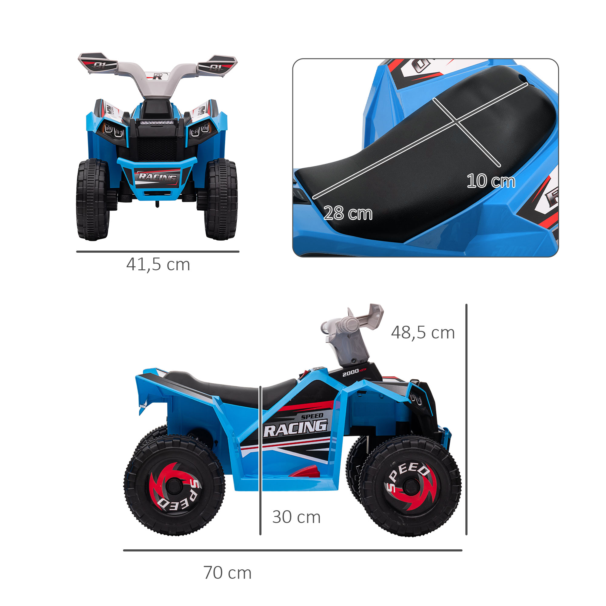 Elektro-Kinderquad, 2,5 km/h, Vorwärts- & Rückwärtsgang, für 18-36 Monate, Blau