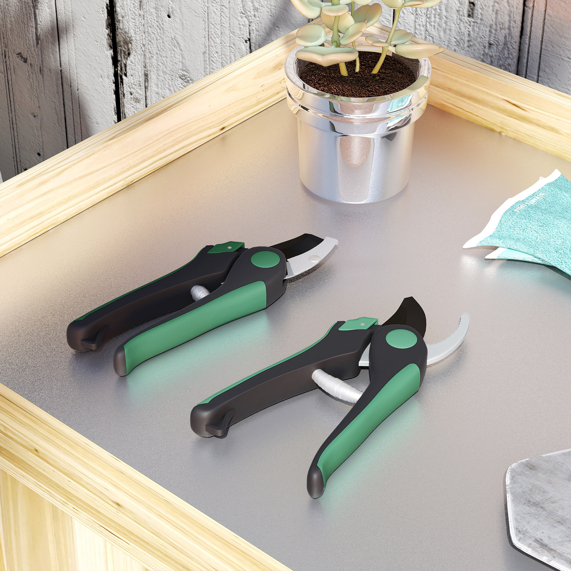 Gartenwerkzeug Set 2 Stück Garten Werkzeug aus Metall Gartengeräte mit Gartenschere Grün+Schwarz