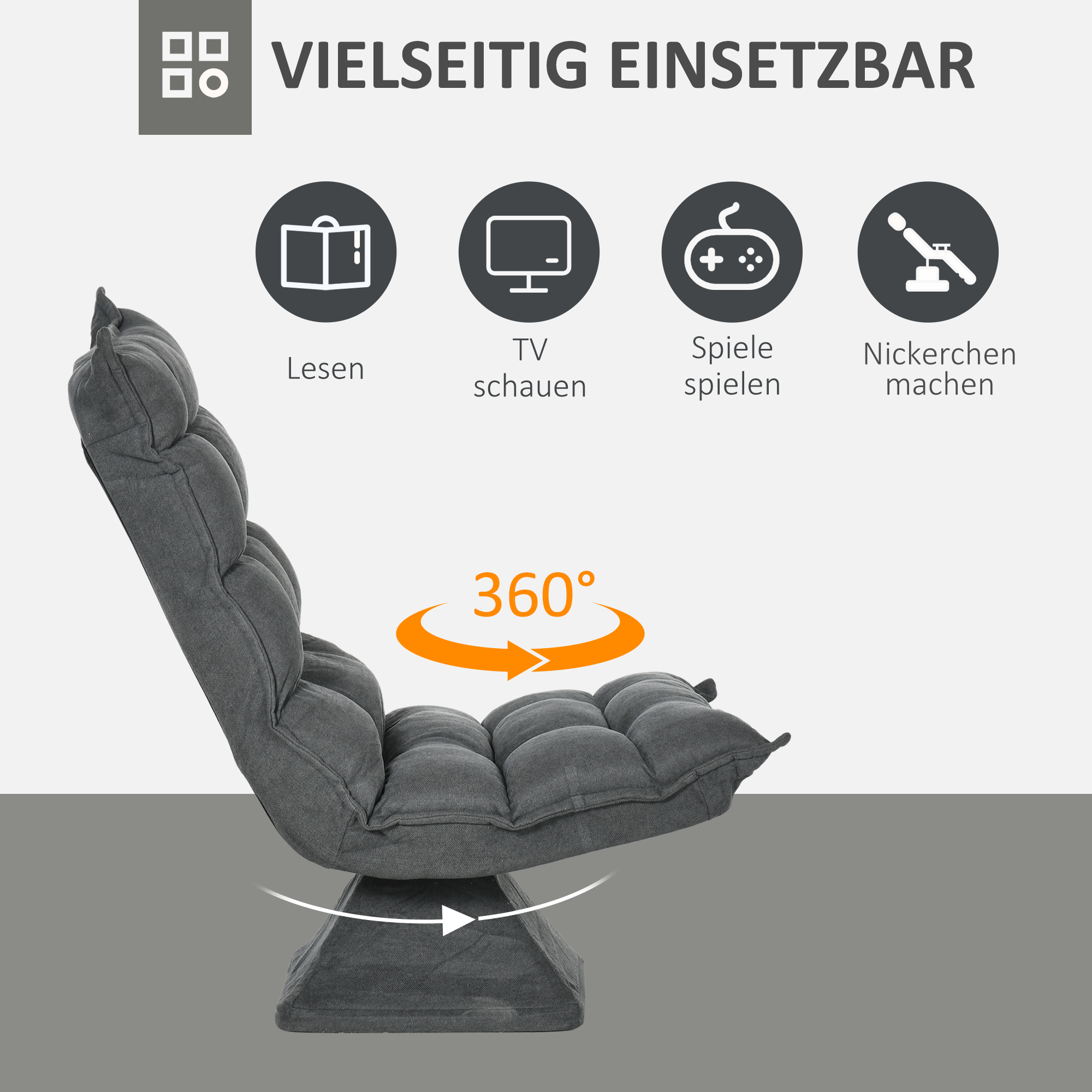 Relaxsessel Lesesessel, drehbar, Leinenoptik, 62 cm x 70 cm x 95 cm, Grau