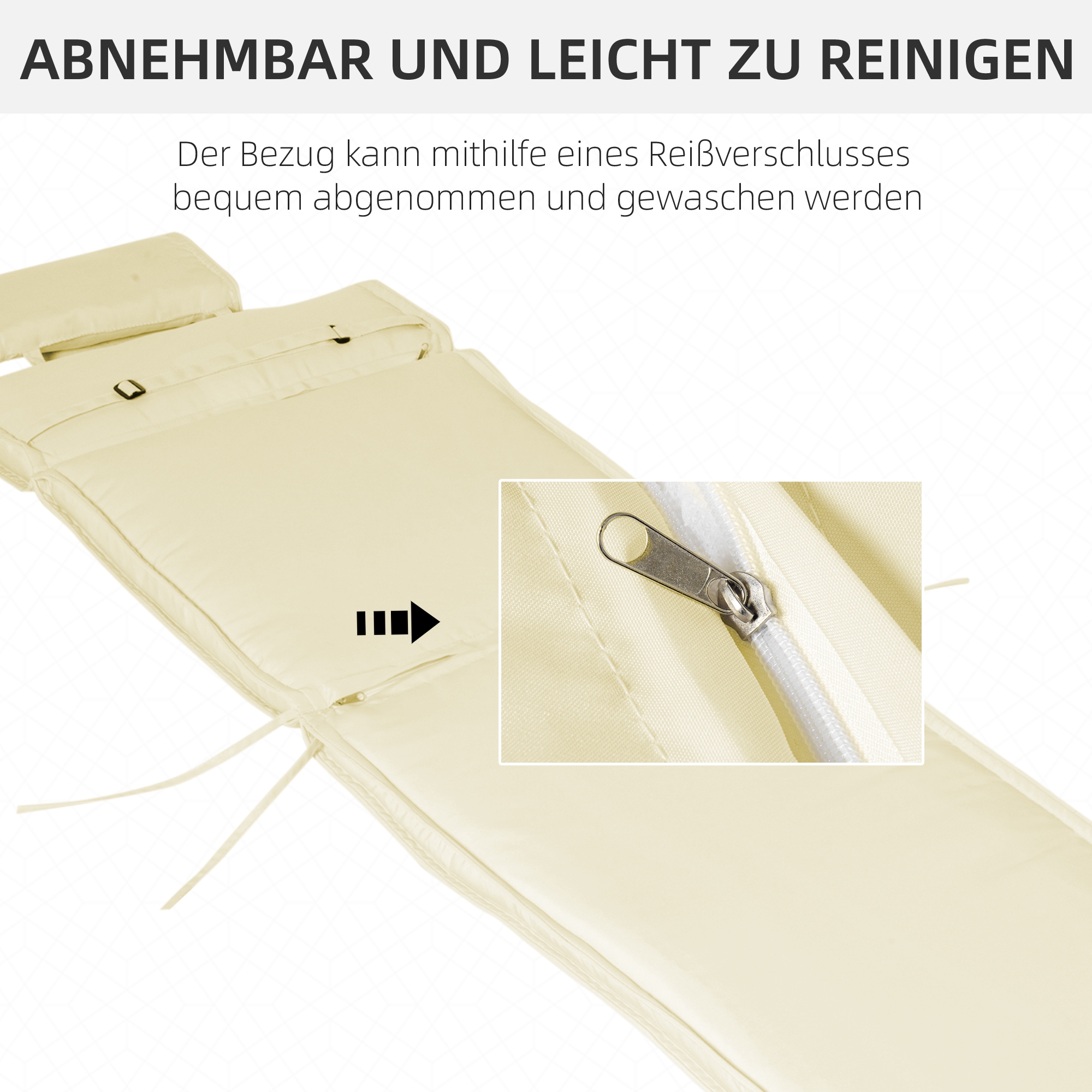 Liegenauflage Liegenpolster Gartenliege mit Kopfkissen abnehmbar Bezug Cremeweiß 198 x 53 x 5 cm NUR Kissen