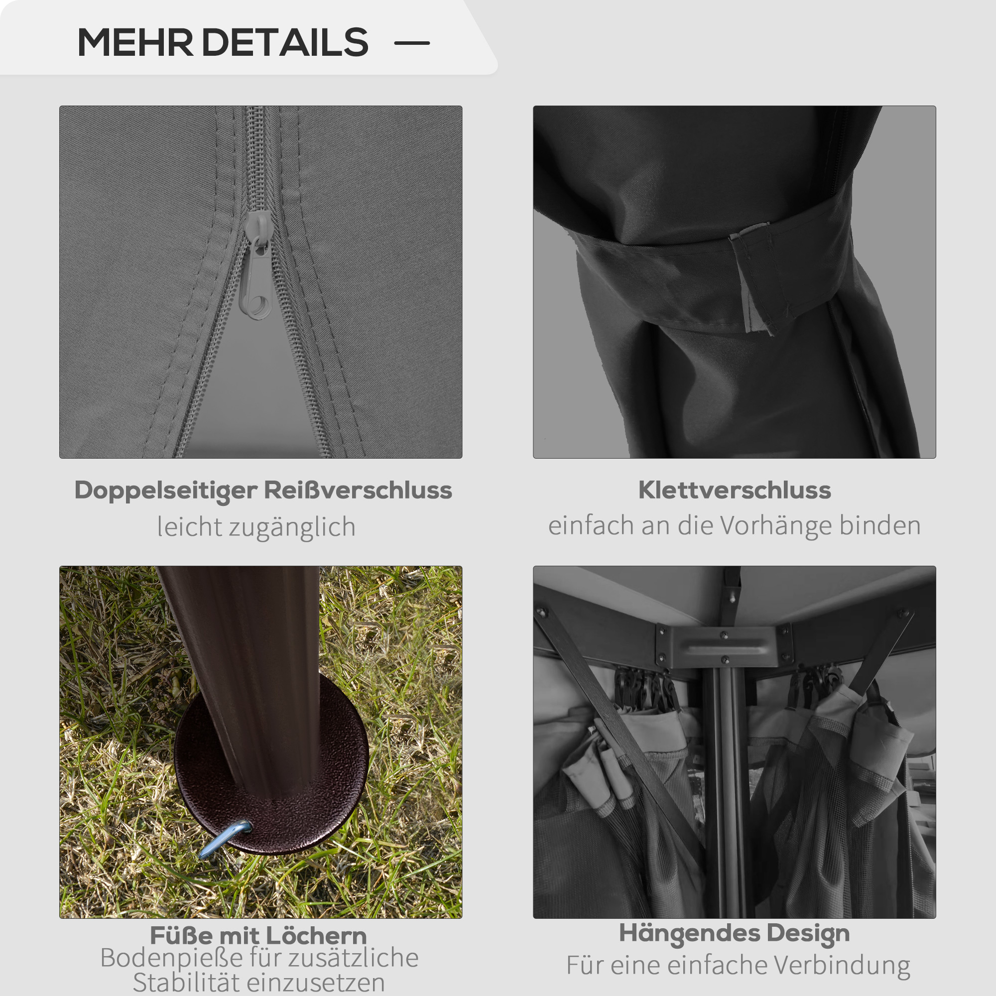 Gartenpavillon Pavillon 2,96 x 2,96 m Gartenzelt mit Doppeldach Festzelt Partyzelt mit 4 x Seitenteile Moskitonetz wetterfest Aluminium Polyester Dunkelgrau